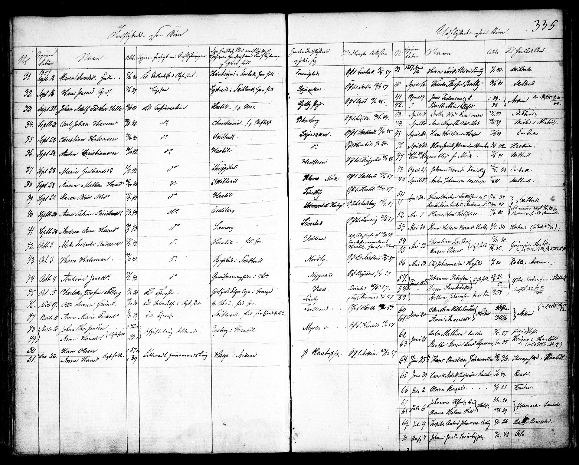 Spydeberg prestekontor Kirkebøker, SAO/A-10924/F/Fa/L0005: Parish register (official) no. I 5, 1842-1862, p. 335