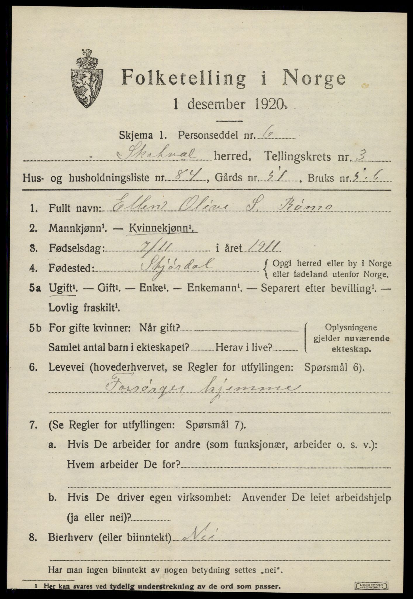 SAT, 1920 census for Skatval, 1920, p. 2445