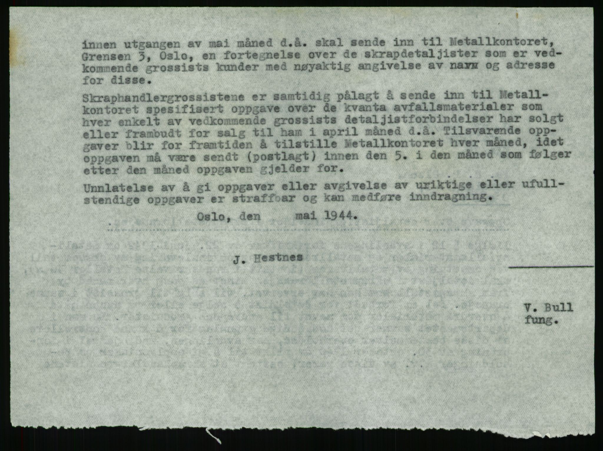 Direktoratet for industriforsyning, Sekretariatet, AV/RA-S-4153/D/Df/L0054: 9. Metallkontoret, 1940-1945, p. 1802