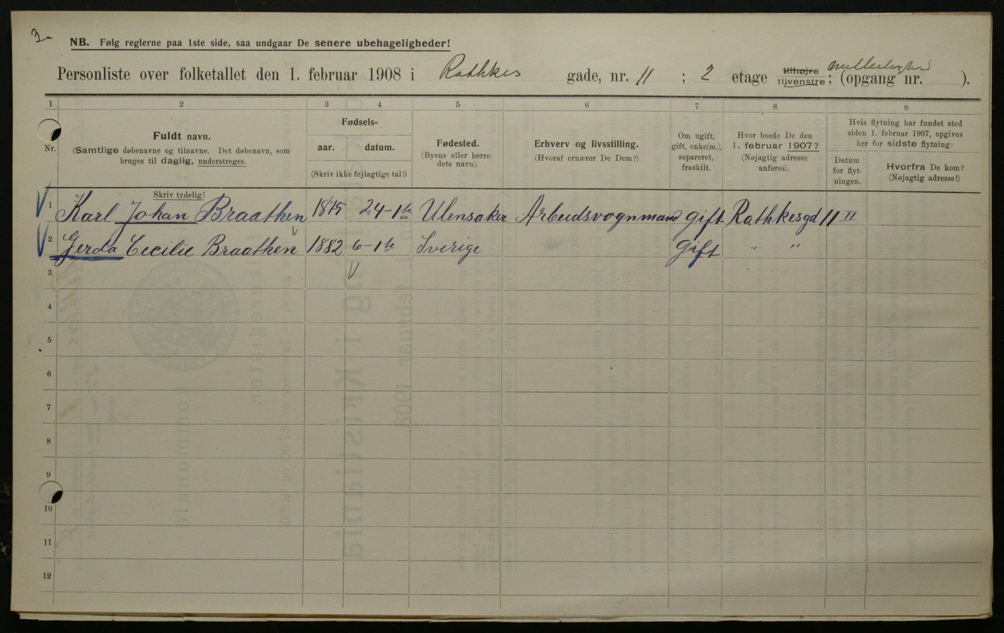 OBA, Municipal Census 1908 for Kristiania, 1908, p. 74033