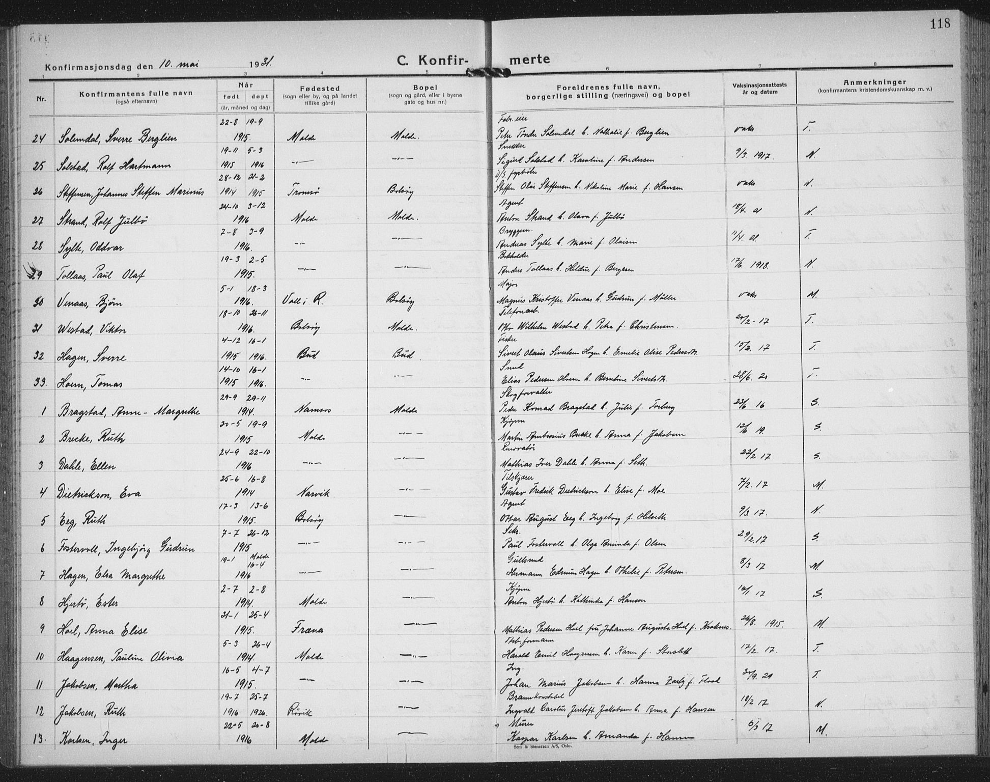 Ministerialprotokoller, klokkerbøker og fødselsregistre - Møre og Romsdal, AV/SAT-A-1454/558/L0704: Parish register (copy) no. 558C05, 1921-1942, p. 118