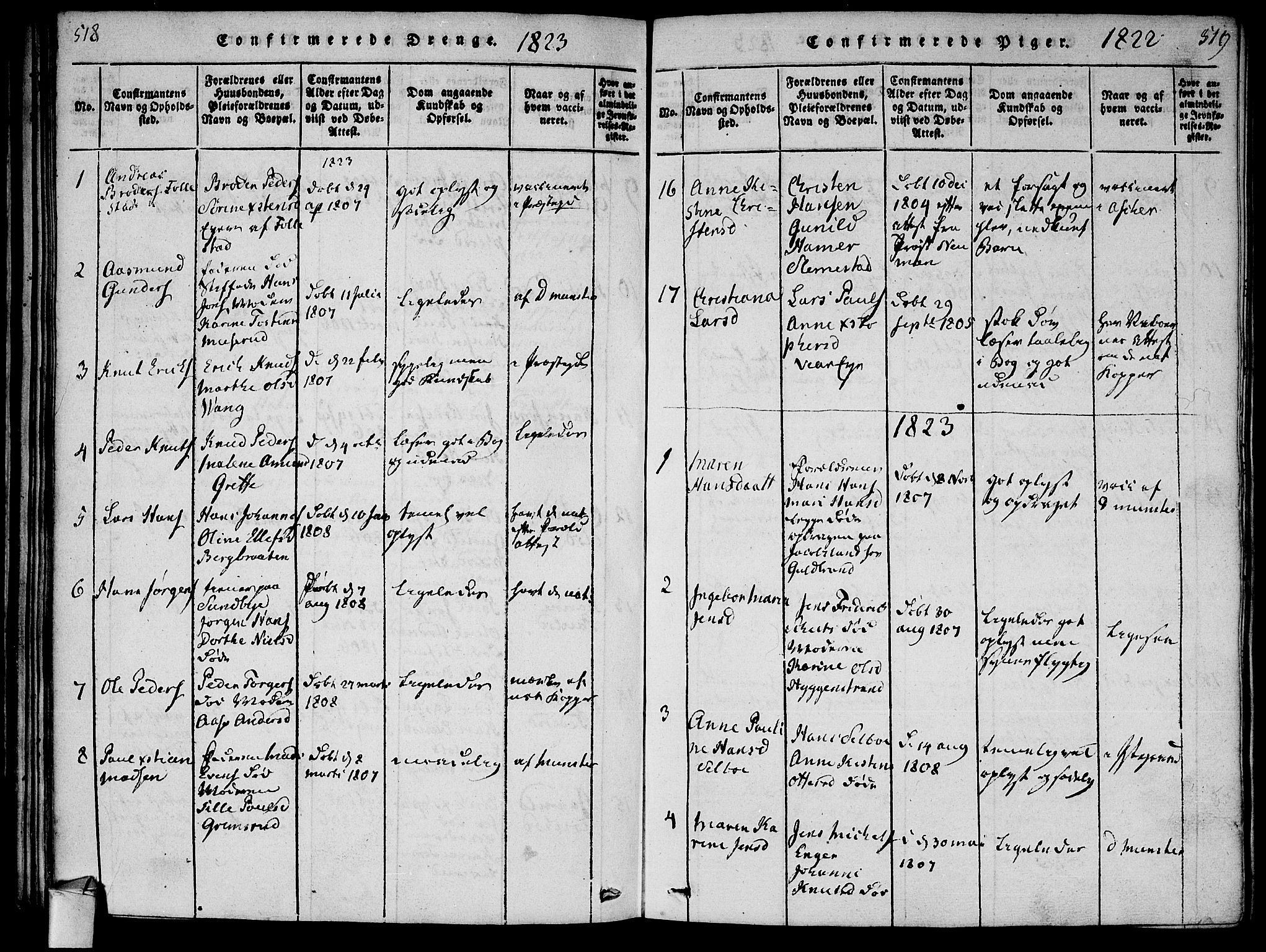 Røyken kirkebøker, AV/SAKO-A-241/F/Fa/L0004: Parish register (official) no. 4, 1814-1832, p. 518-519