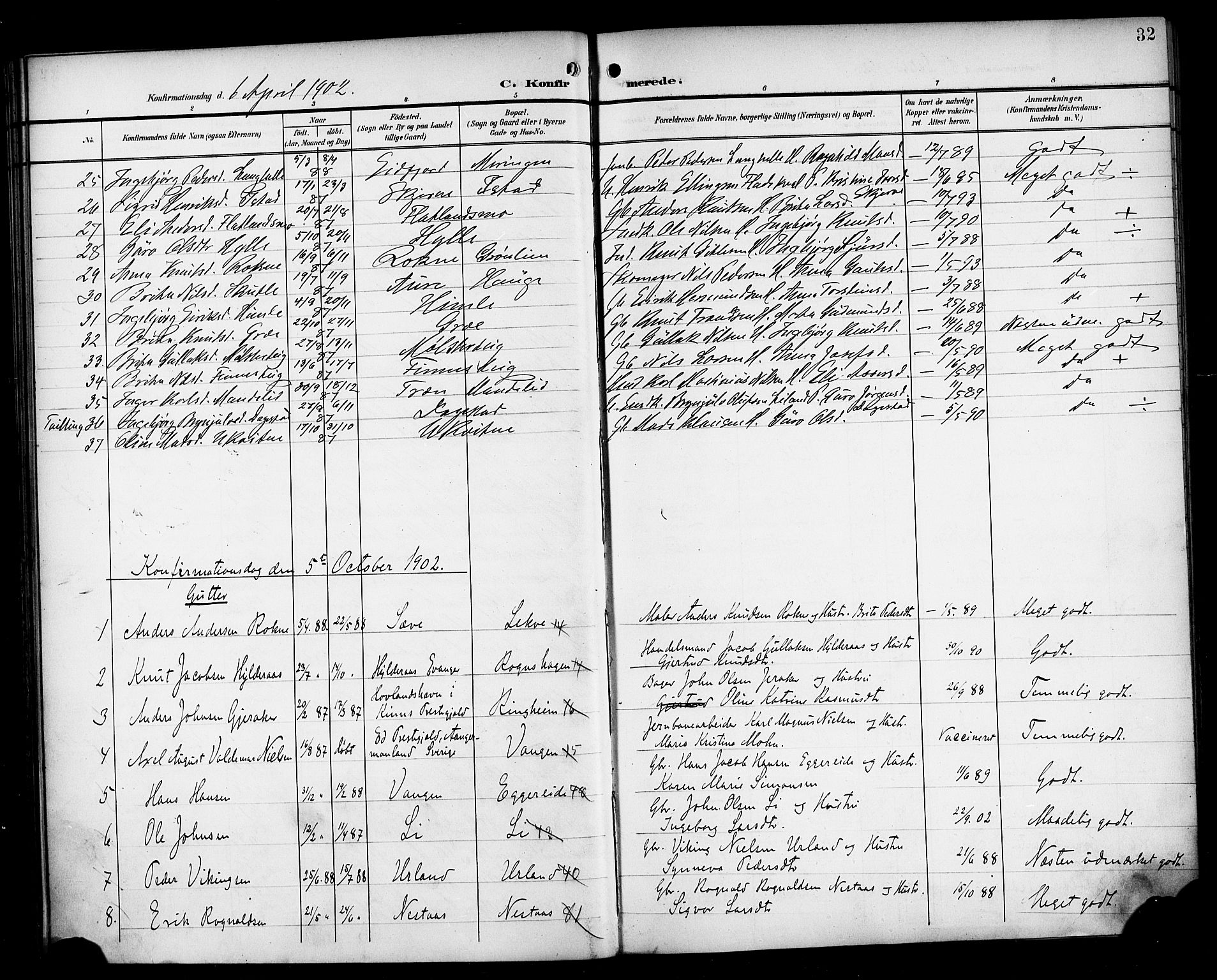 Voss sokneprestembete, AV/SAB-A-79001/H/Haa: Parish register (official) no. B 2, 1899-1922, p. 32