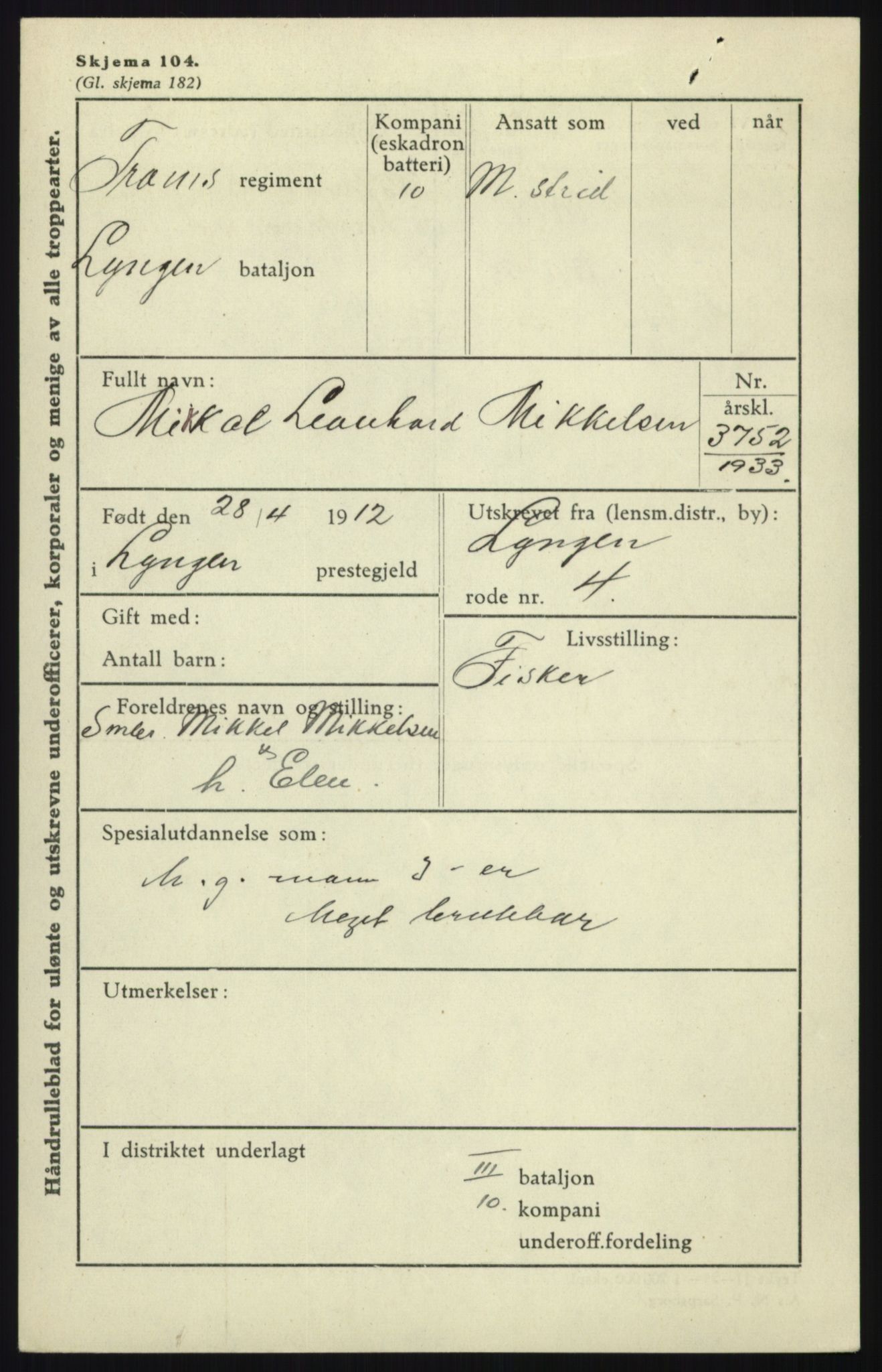 Forsvaret, Troms infanteriregiment nr. 16, AV/RA-RAFA-3146/P/Pa/L0017: Rulleblad for regimentets menige mannskaper, årsklasse 1933, 1933, p. 821