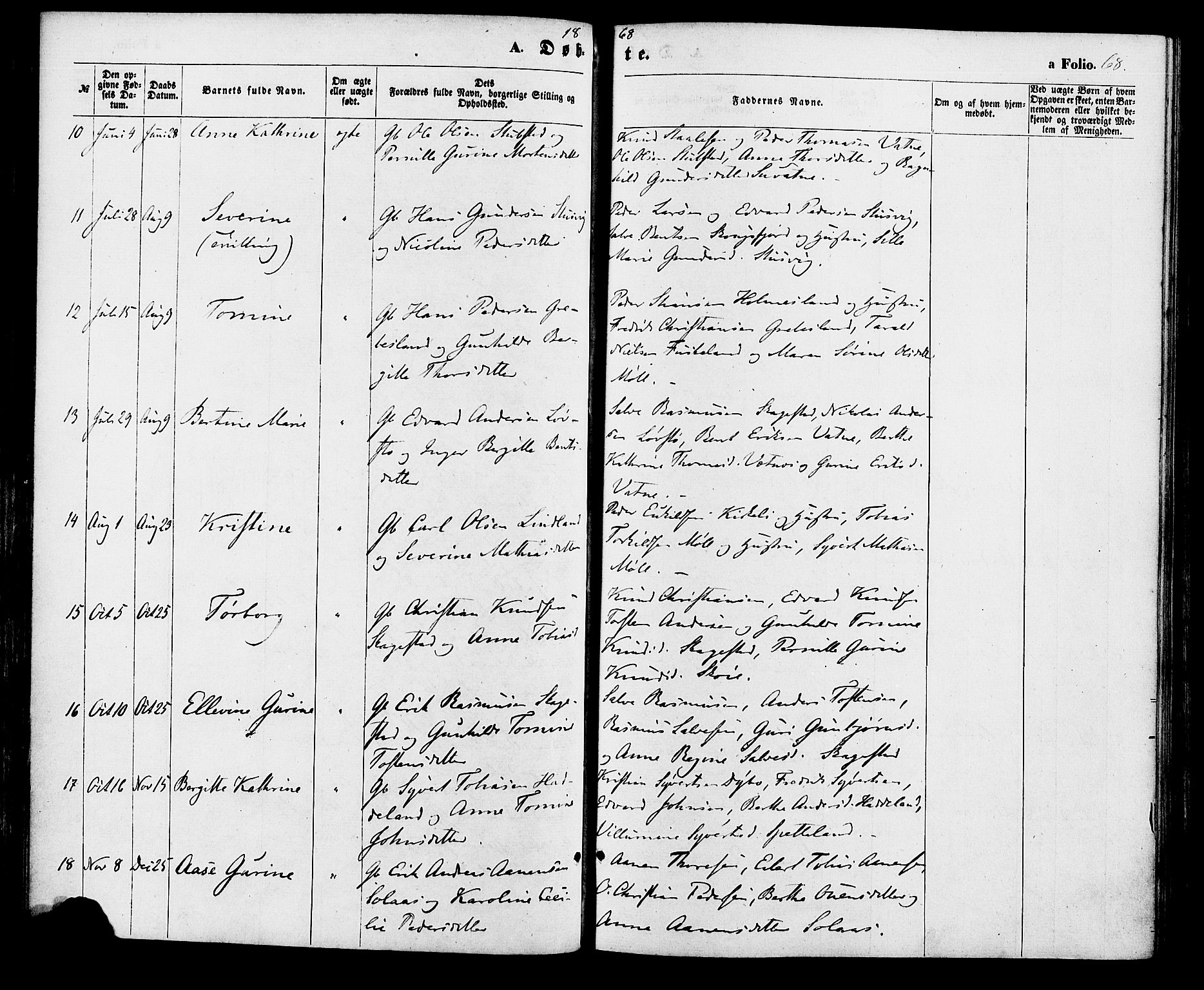 Holum sokneprestkontor, AV/SAK-1111-0022/F/Fa/Faa/L0006: Parish register (official) no. A 6, 1865-1883, p. 68