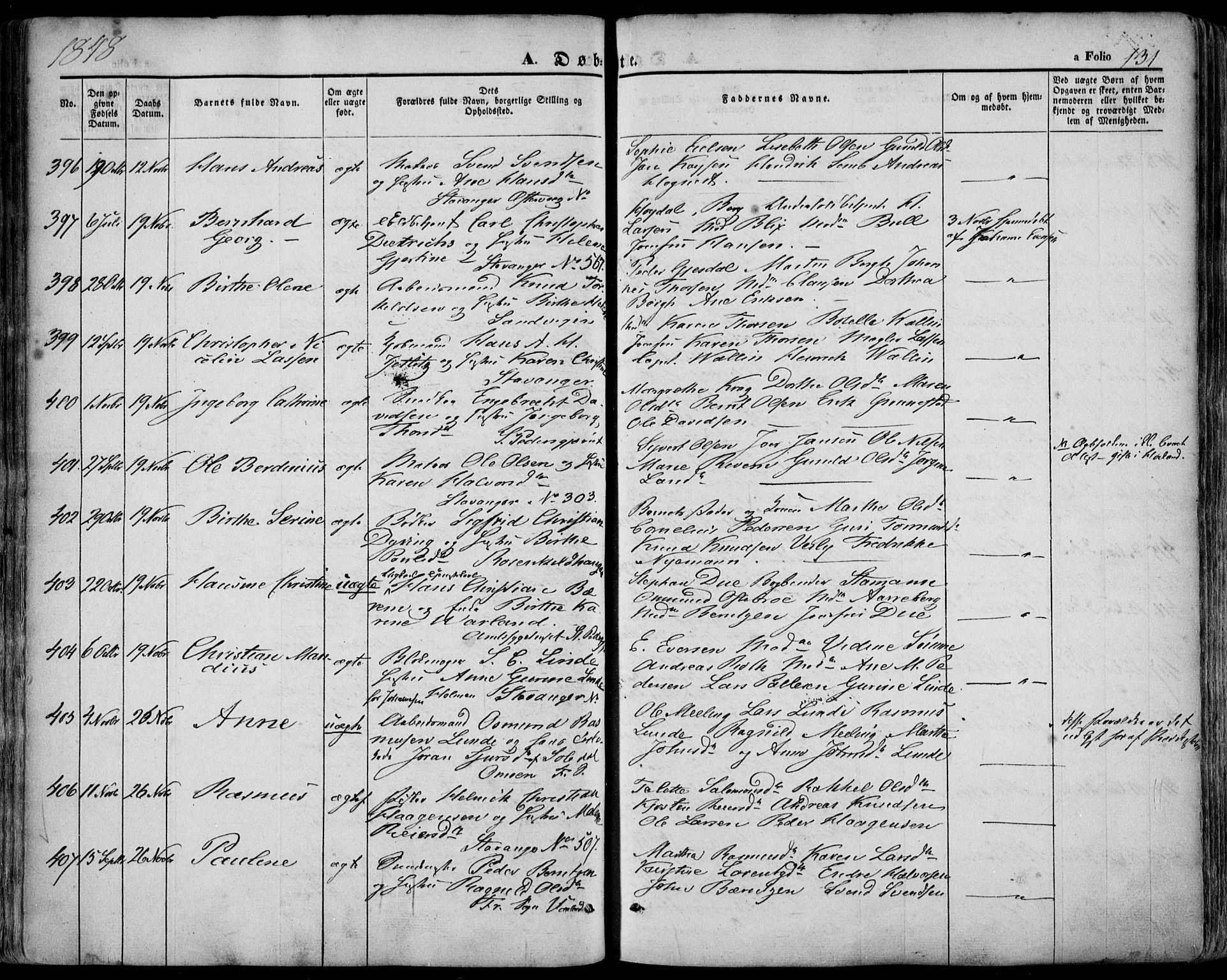 Domkirken sokneprestkontor, AV/SAST-A-101812/001/30/30BA/L0016: Parish register (official) no. A 15, 1844-1854, p. 131