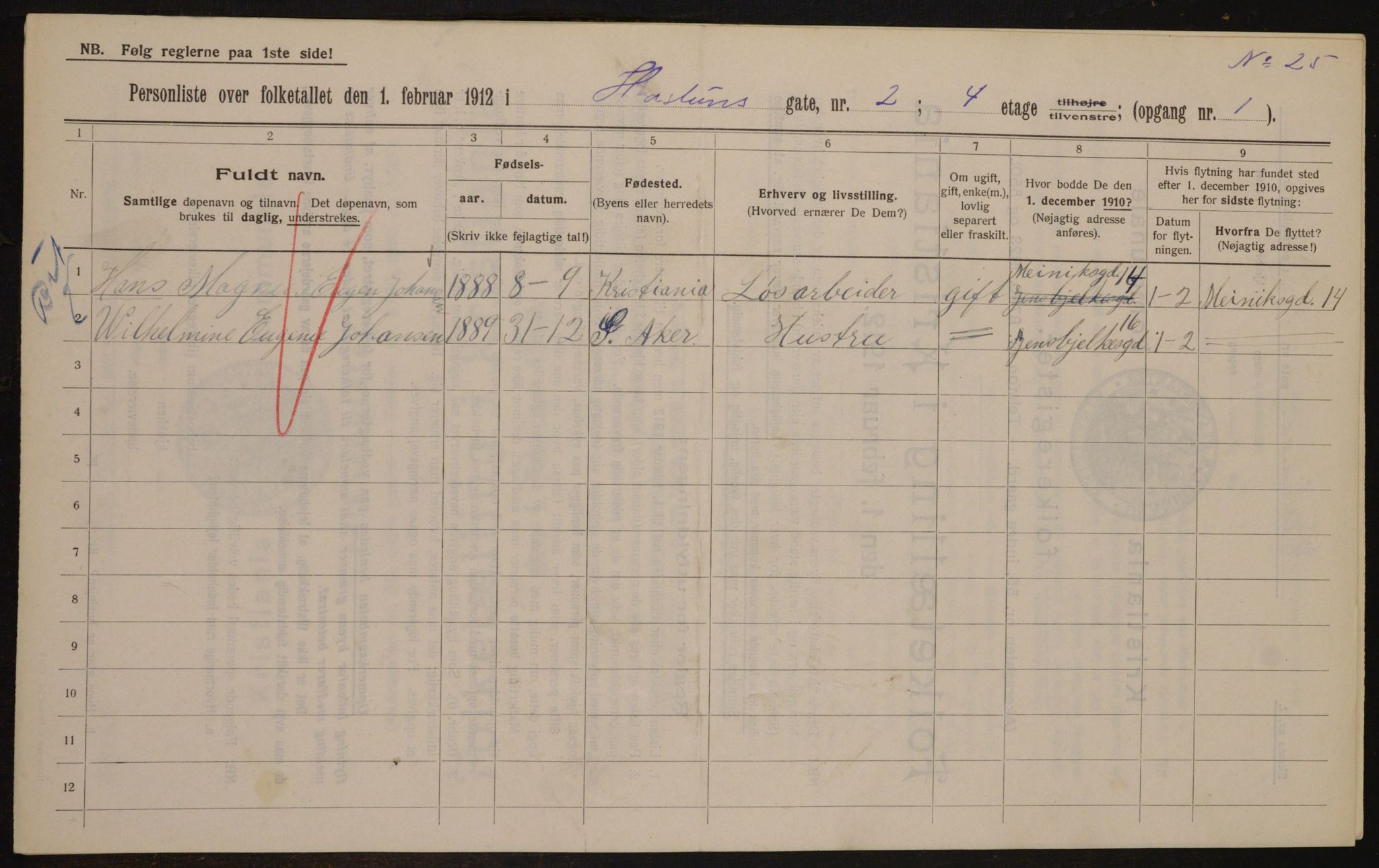 OBA, Municipal Census 1912 for Kristiania, 1912, p. 35292