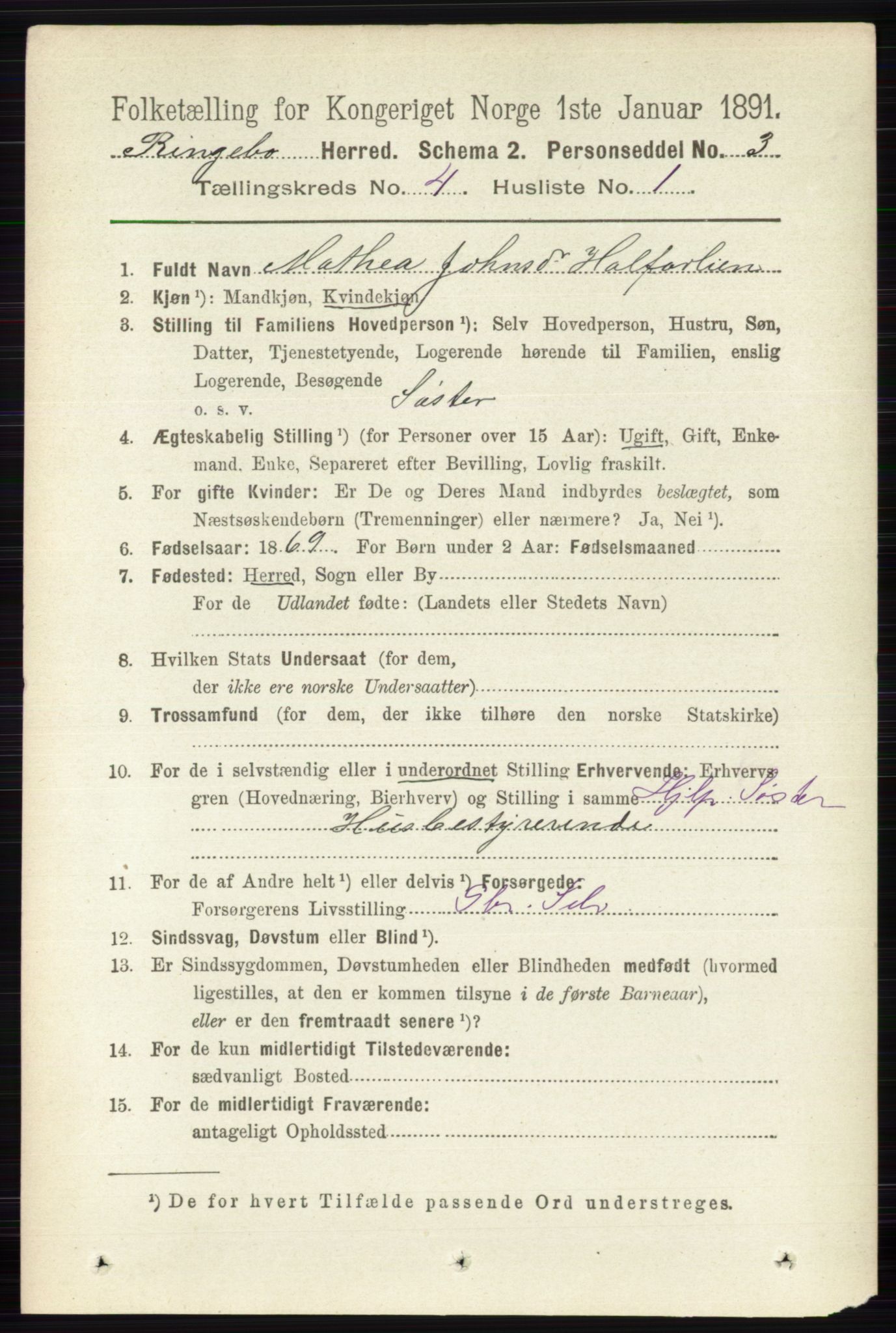 RA, 1891 census for 0520 Ringebu, 1891, p. 1367