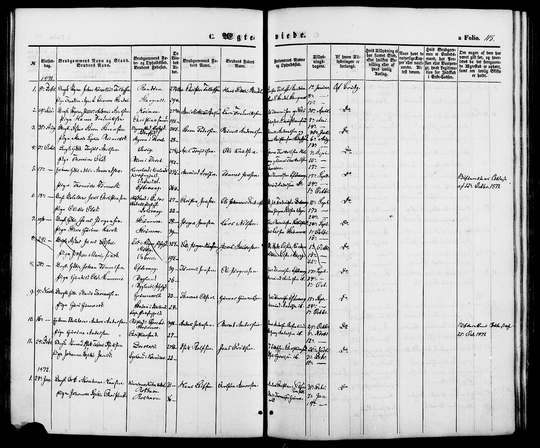 Oddernes sokneprestkontor, SAK/1111-0033/F/Fa/Fab/L0001: Parish register (official) no. A 1, 1865-1884, p. 118