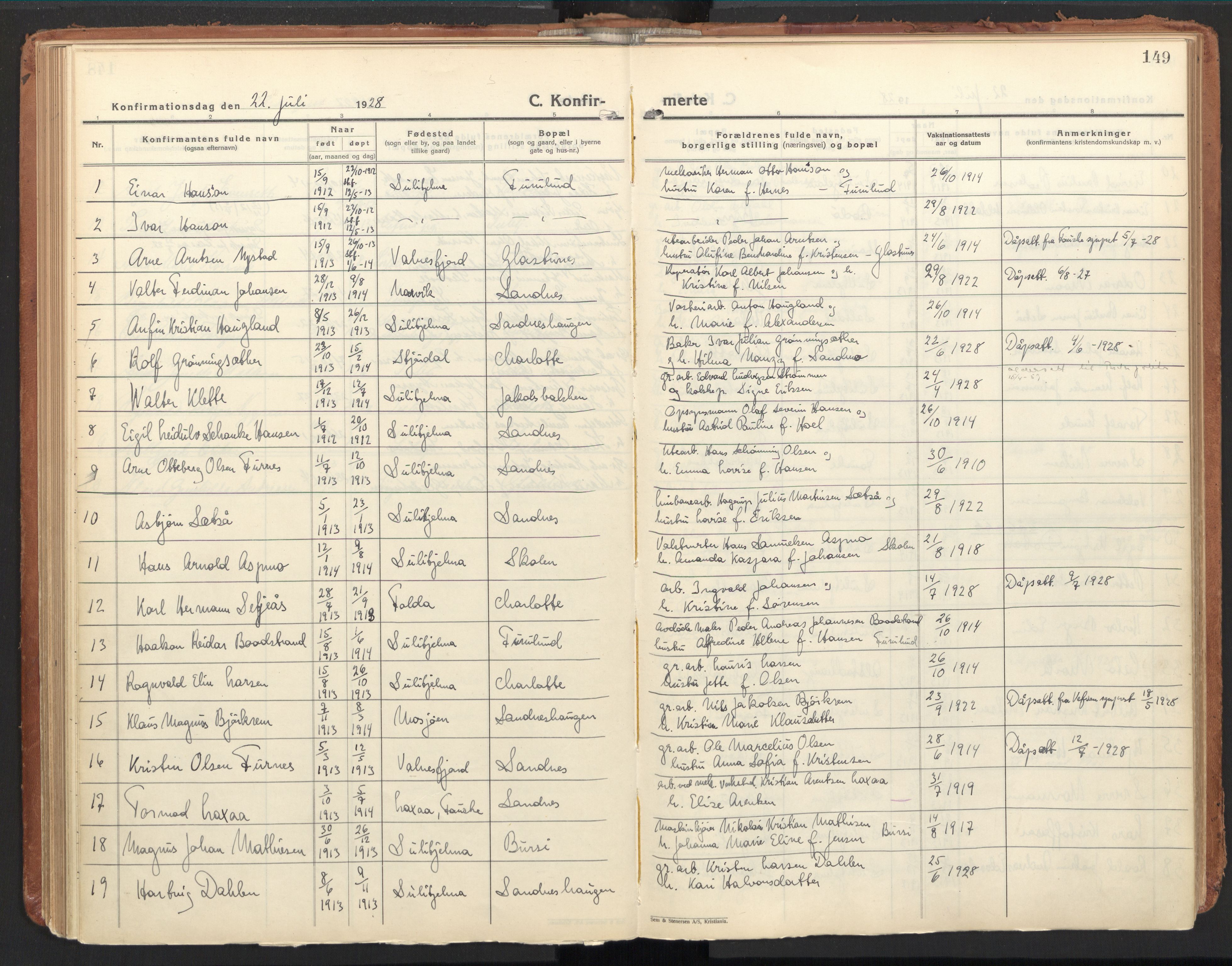 Ministerialprotokoller, klokkerbøker og fødselsregistre - Nordland, SAT/A-1459/850/L0716: Curate's parish register no. 850B06, 1924-1938, p. 149
