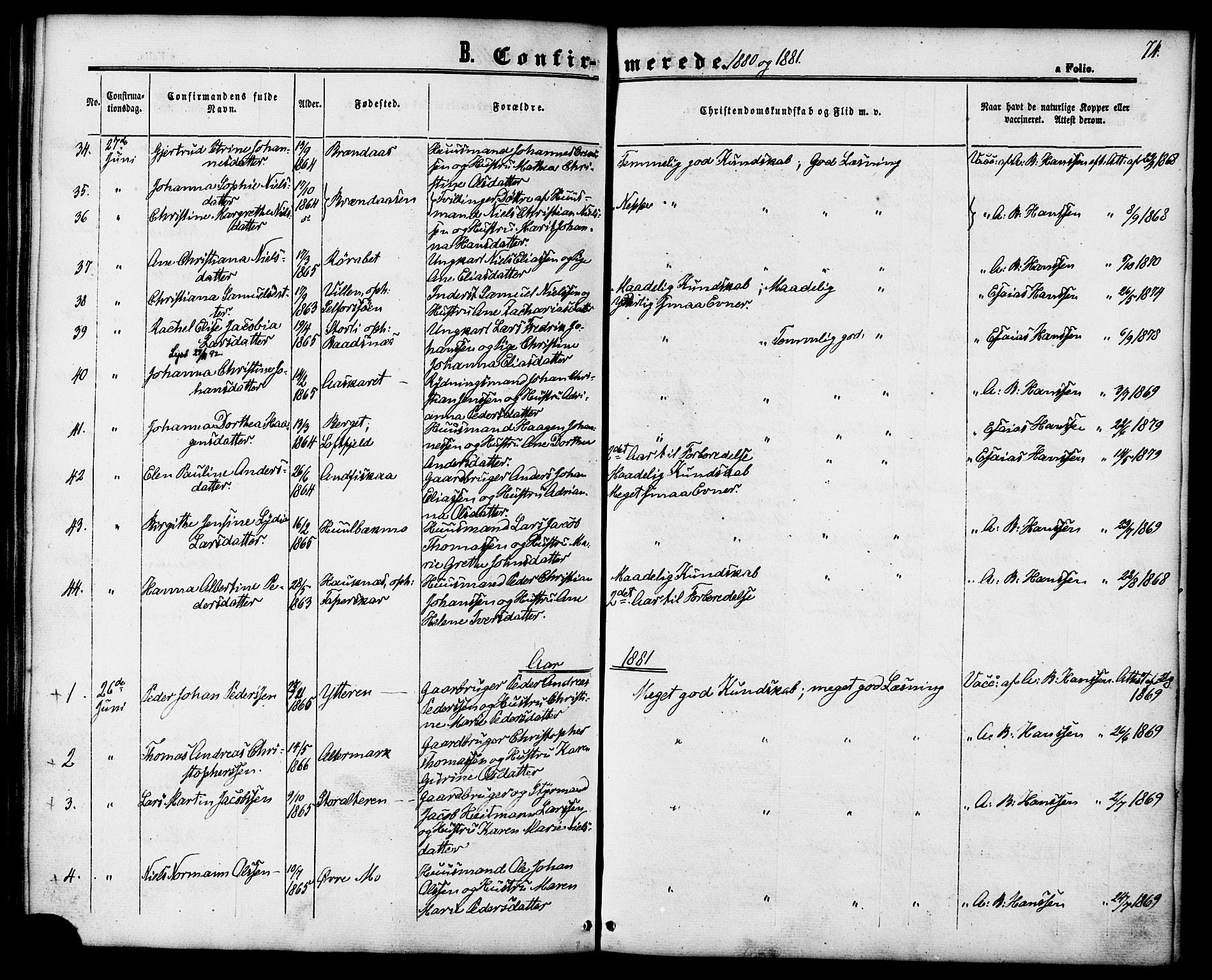 Ministerialprotokoller, klokkerbøker og fødselsregistre - Nordland, AV/SAT-A-1459/827/L0394: Parish register (official) no. 827A06, 1865-1886, p. 74