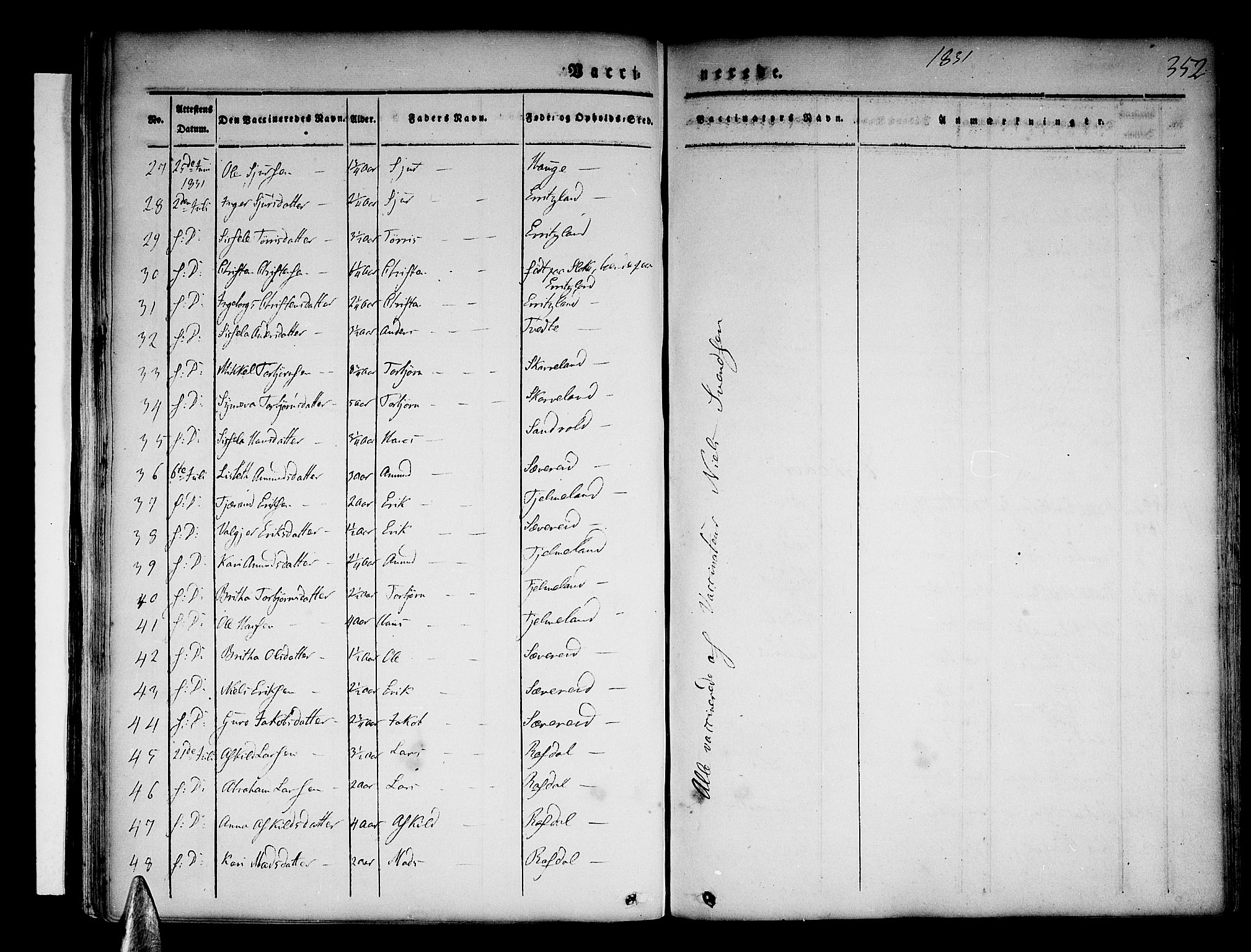 Skånevik sokneprestembete, AV/SAB-A-77801/H/Haa: Parish register (official) no. A 4, 1828-1848, p. 352