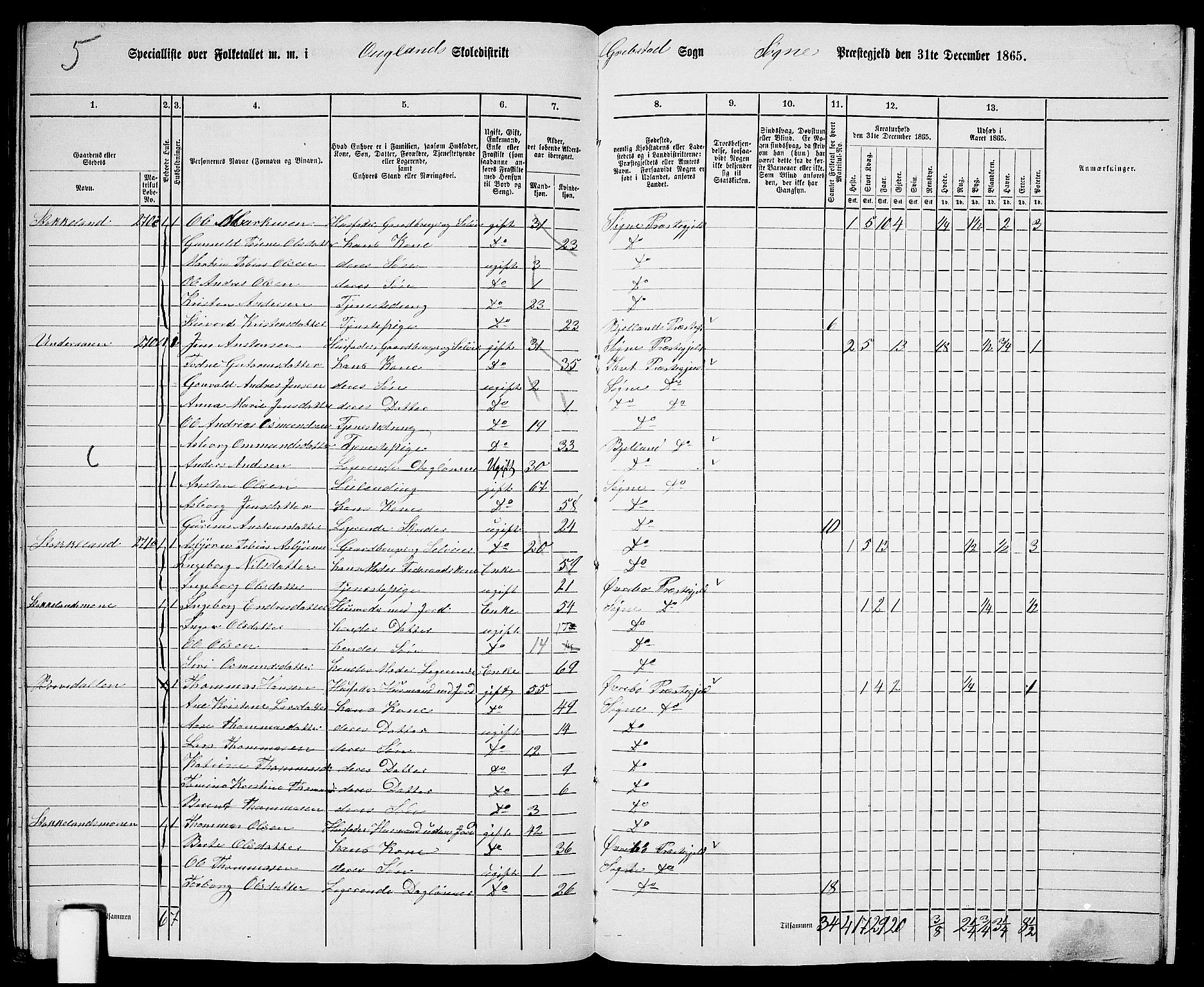 RA, 1865 census for Søgne, 1865, p. 151