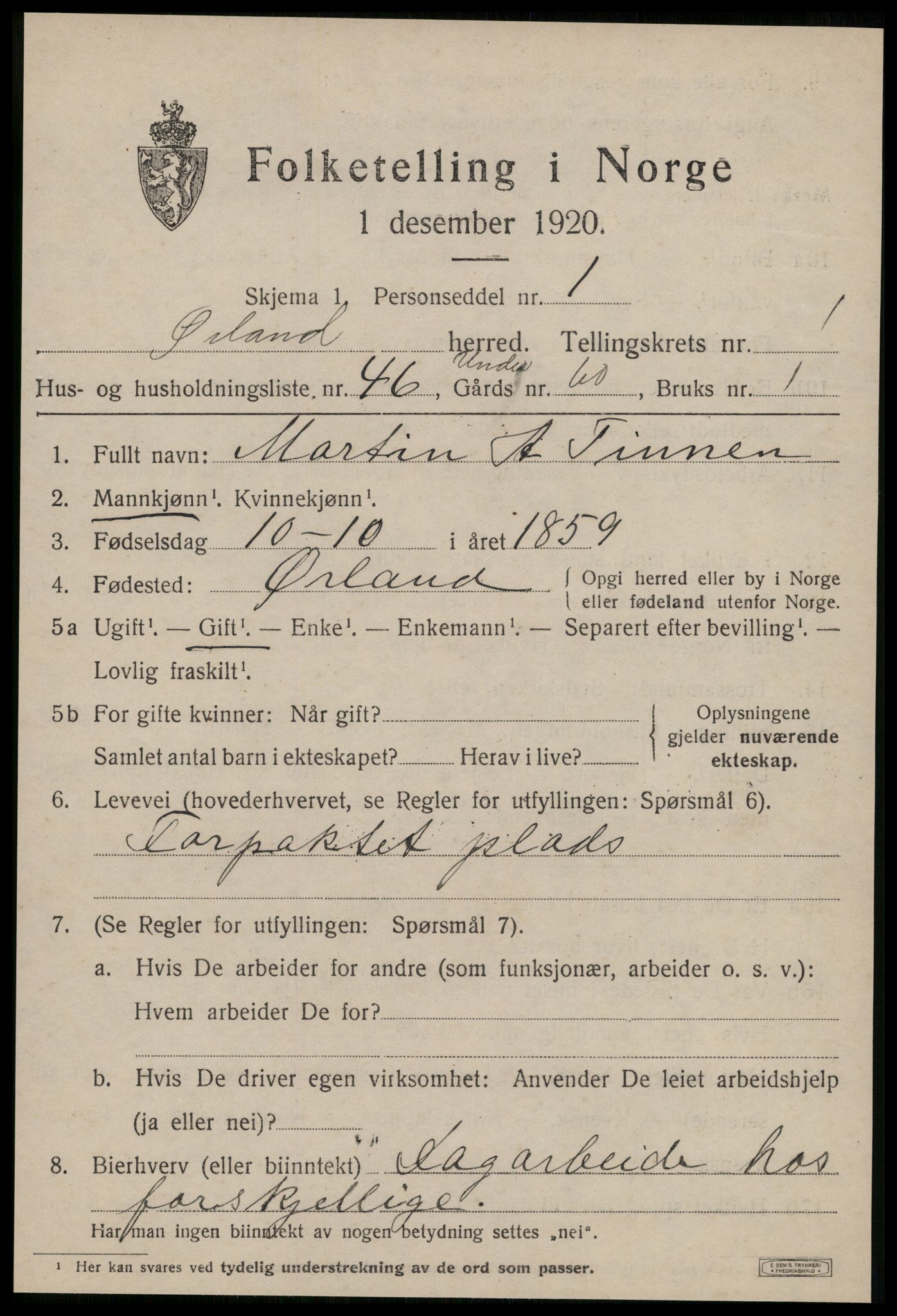 SAT, 1920 census for Ørland, 1920, p. 1917