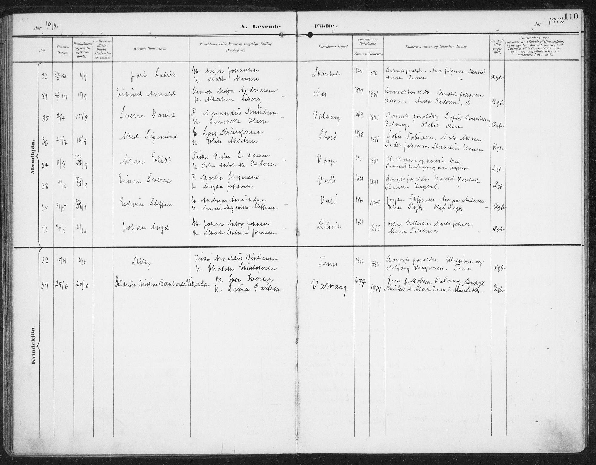 Ministerialprotokoller, klokkerbøker og fødselsregistre - Nordland, AV/SAT-A-1459/872/L1036: Parish register (official) no. 872A11, 1897-1913, p. 110