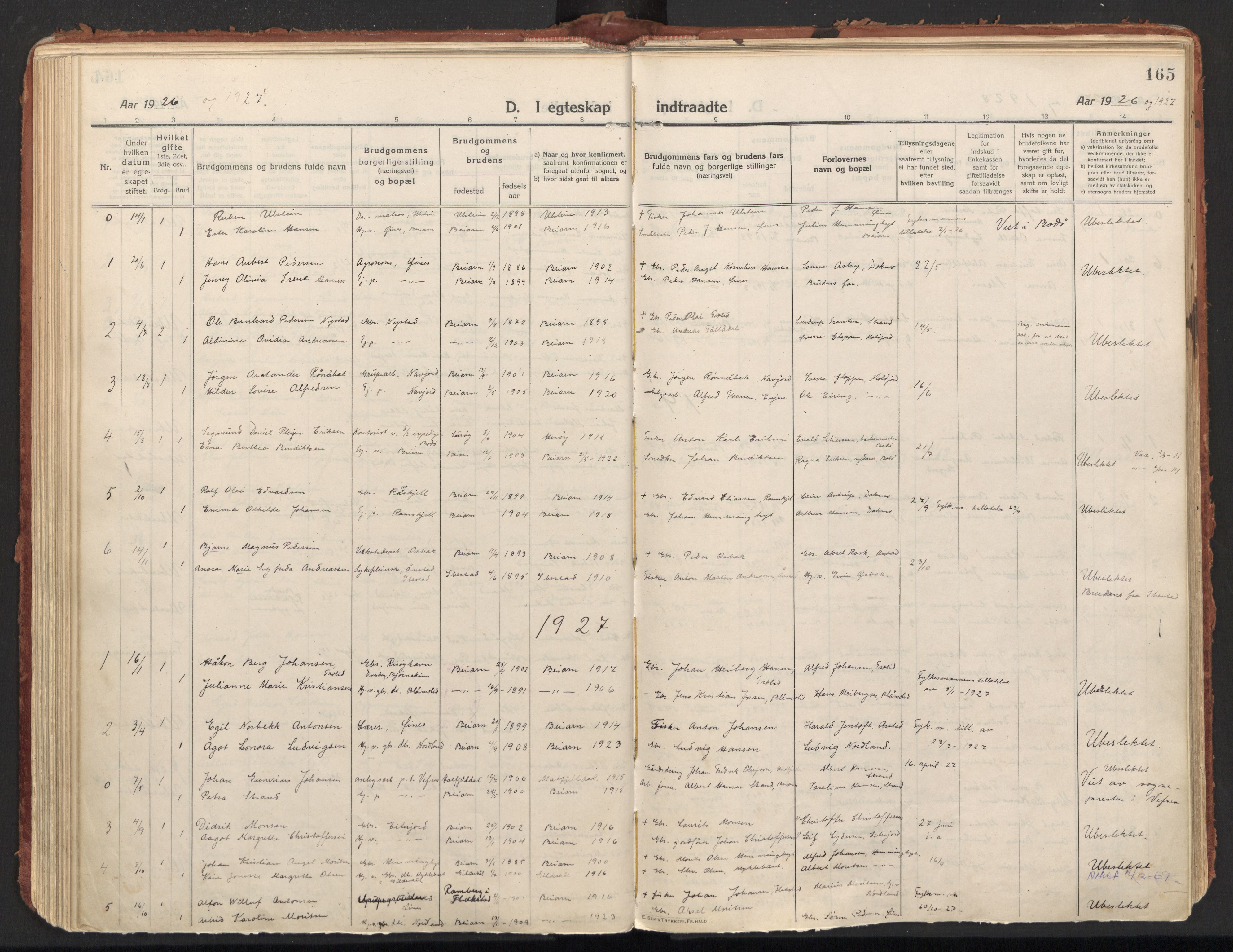 Ministerialprotokoller, klokkerbøker og fødselsregistre - Nordland, SAT/A-1459/846/L0650: Parish register (official) no. 846A08, 1916-1935, p. 165