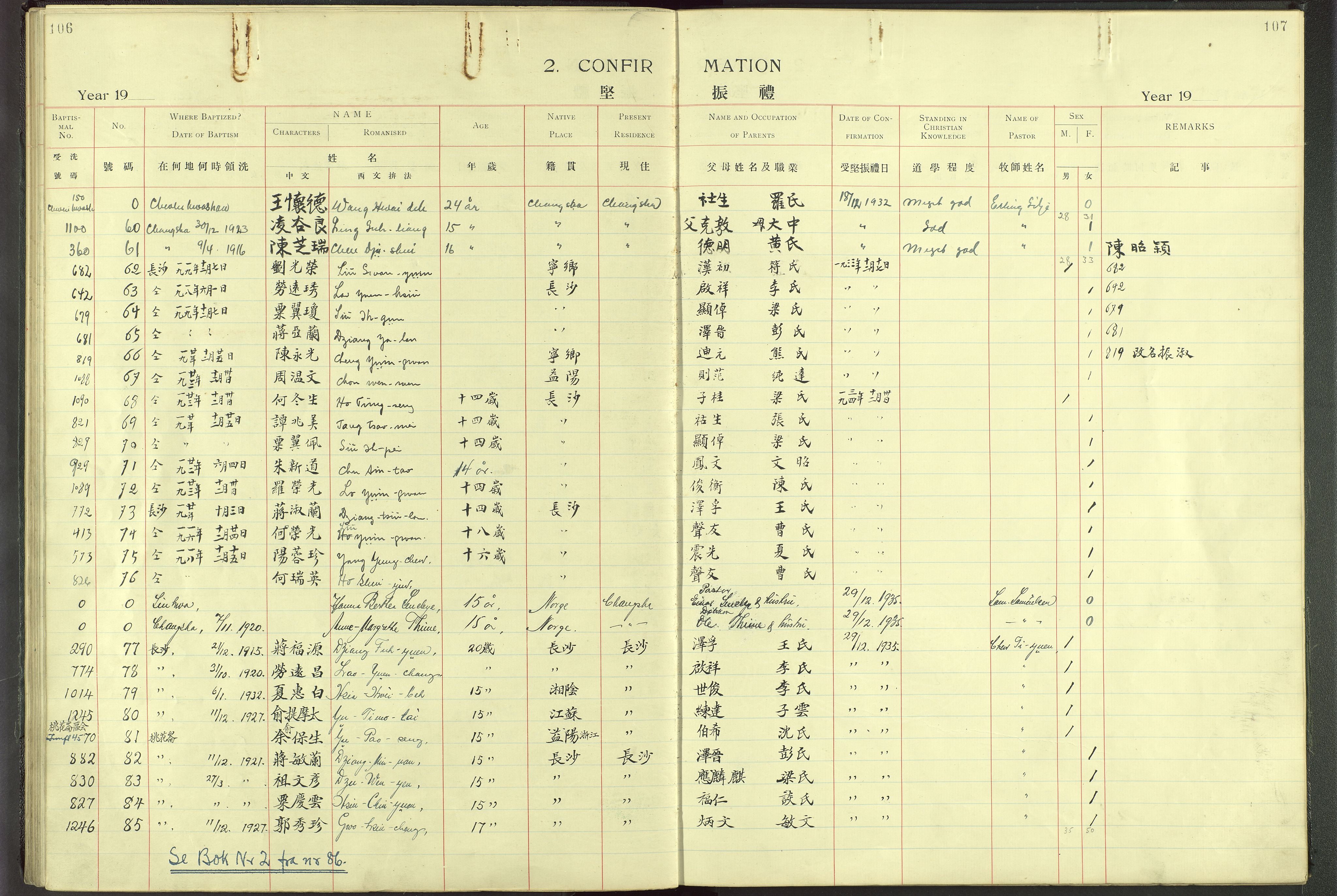 Det Norske Misjonsselskap - utland - Kina (Hunan), VID/MA-A-1065/Dm/L0001: Parish register (official) no. 46, 1903-1936, p. 106-107