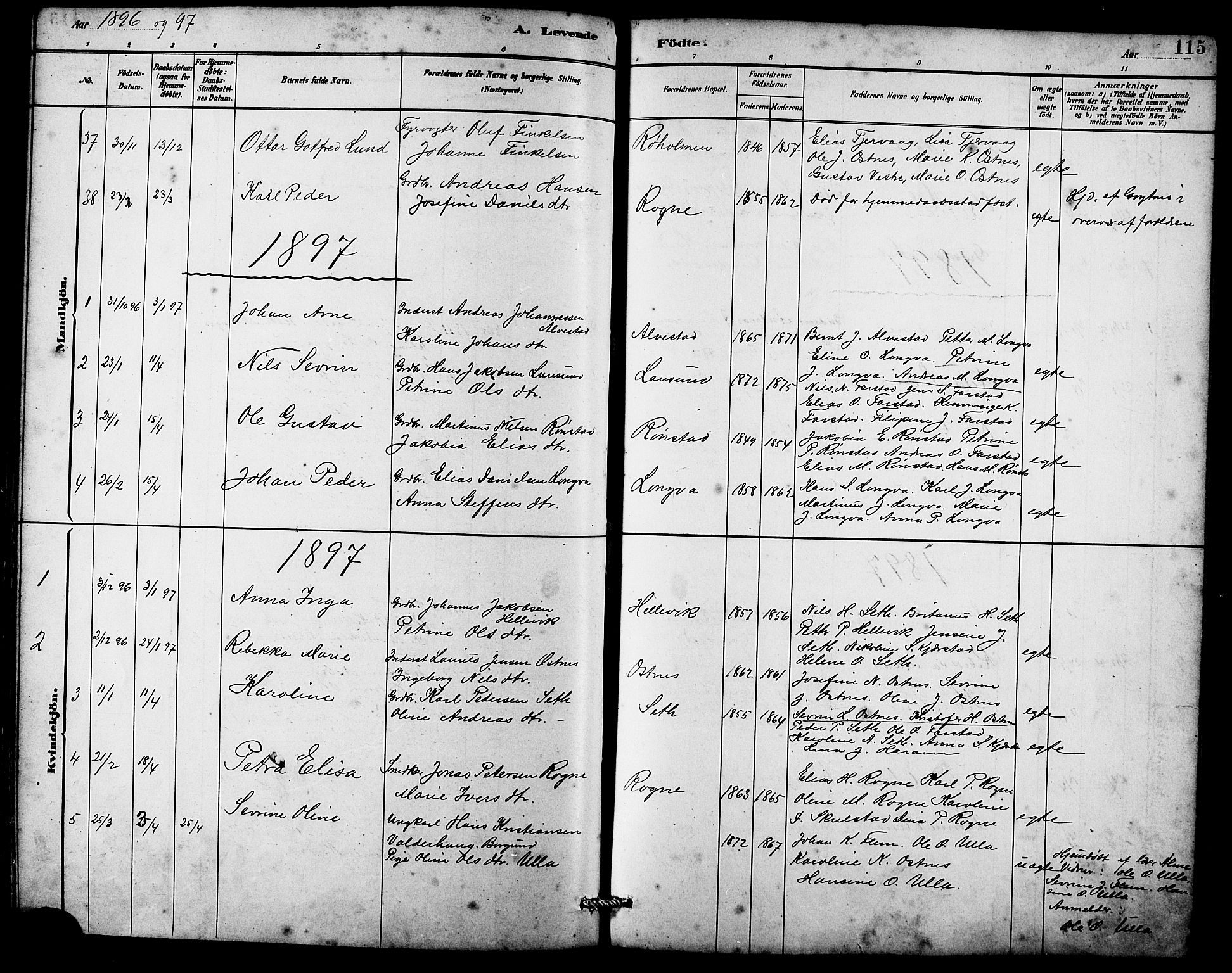 Ministerialprotokoller, klokkerbøker og fødselsregistre - Møre og Romsdal, AV/SAT-A-1454/536/L0510: Parish register (copy) no. 536C05, 1881-1898, p. 115