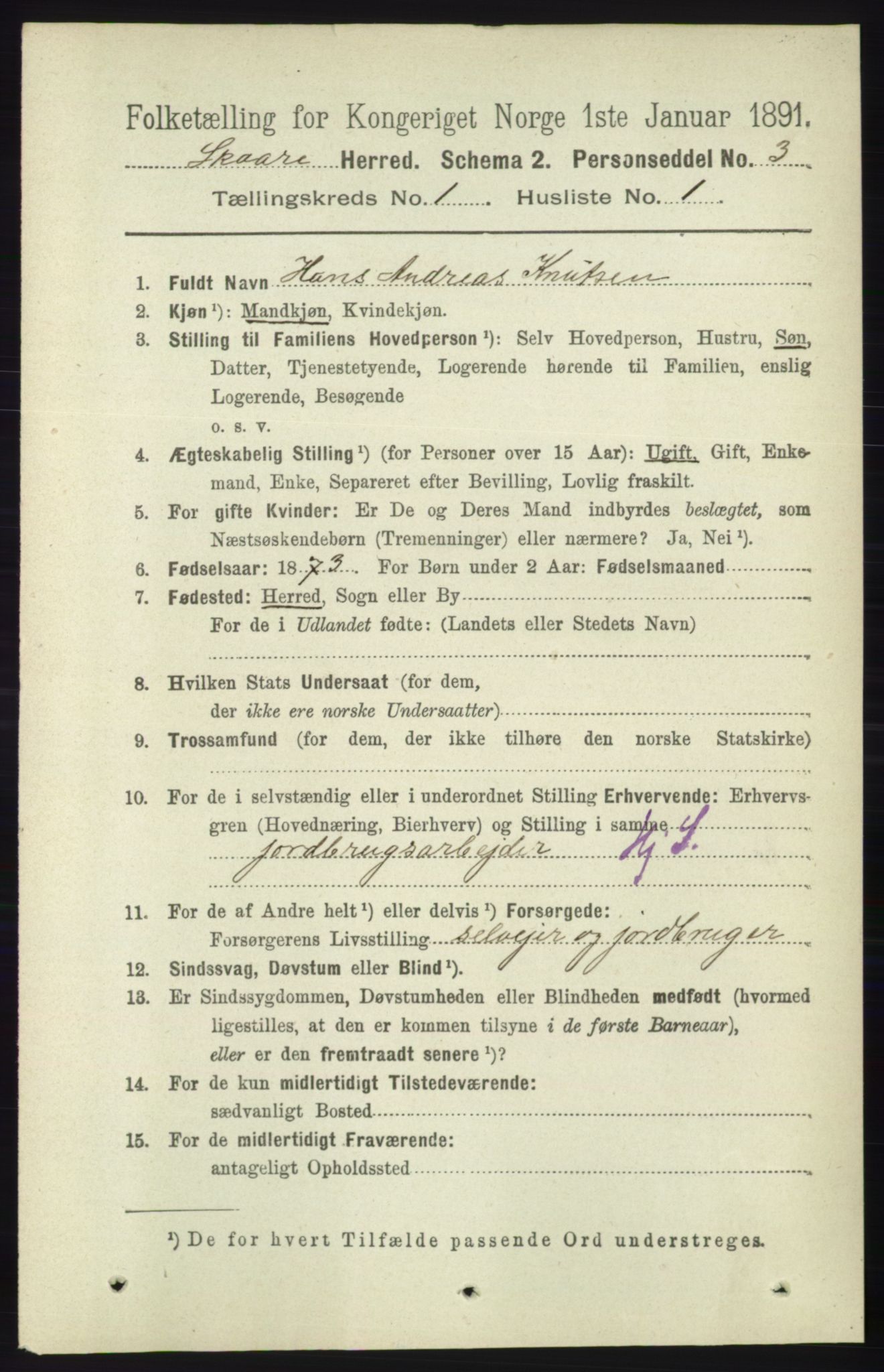 RA, 1891 census for 1153 Skåre, 1891, p. 111