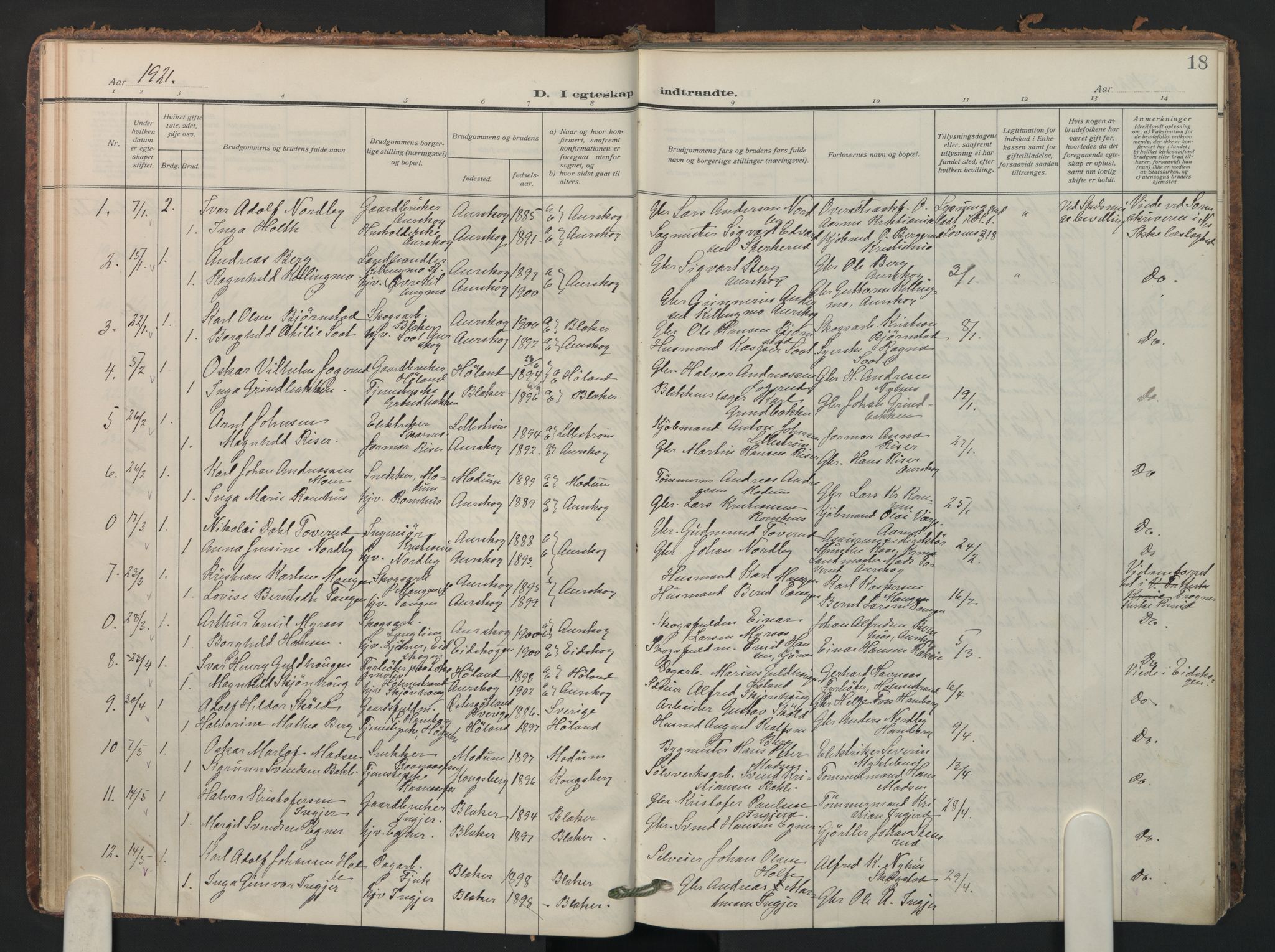 Aurskog prestekontor Kirkebøker, SAO/A-10304a/F/Fa/L0016: Parish register (official) no. I 16, 1910-1934, p. 18