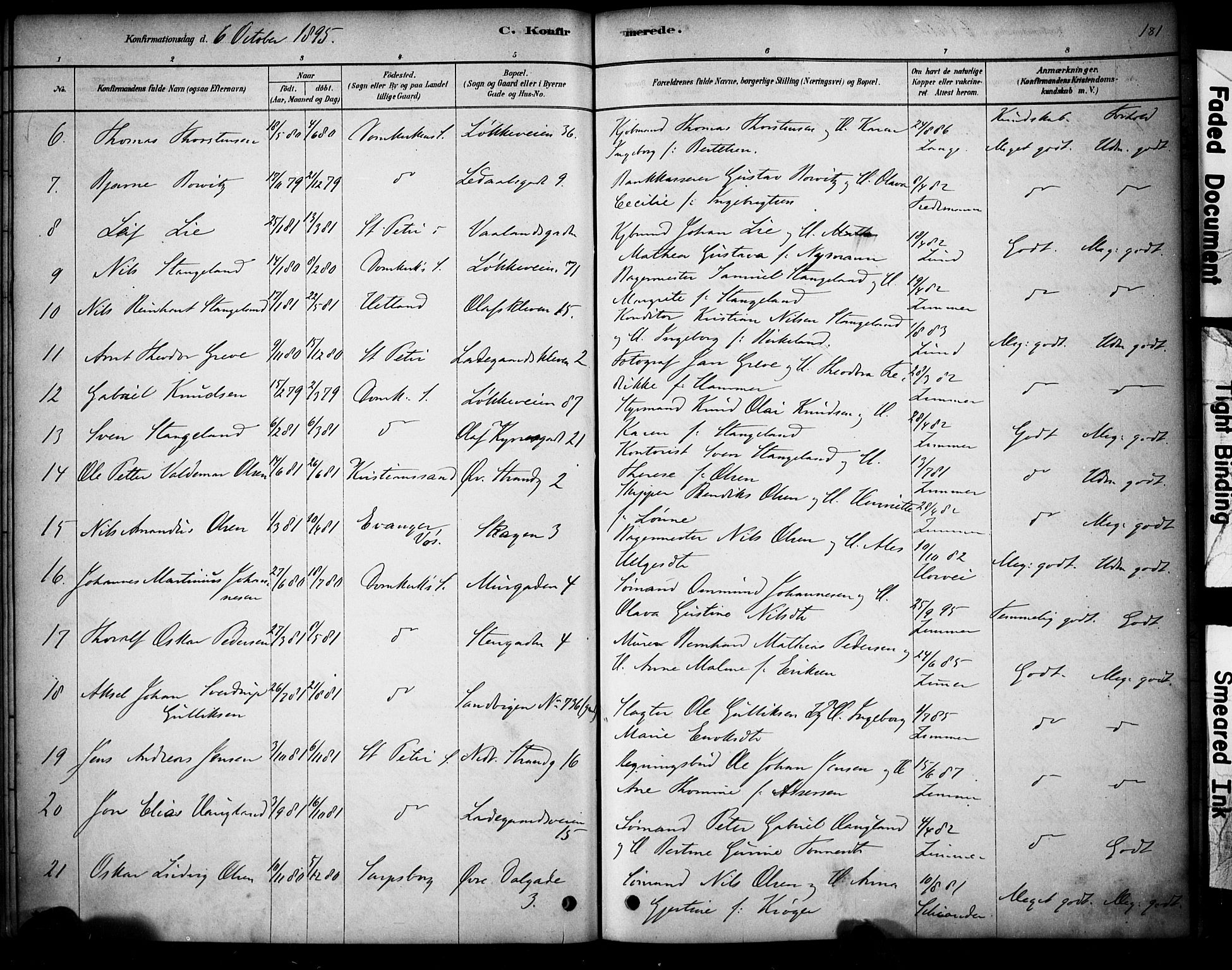 Domkirken sokneprestkontor, SAST/A-101812/001/30/30BA/L0028: Parish register (official) no. A 27, 1878-1896, p. 181