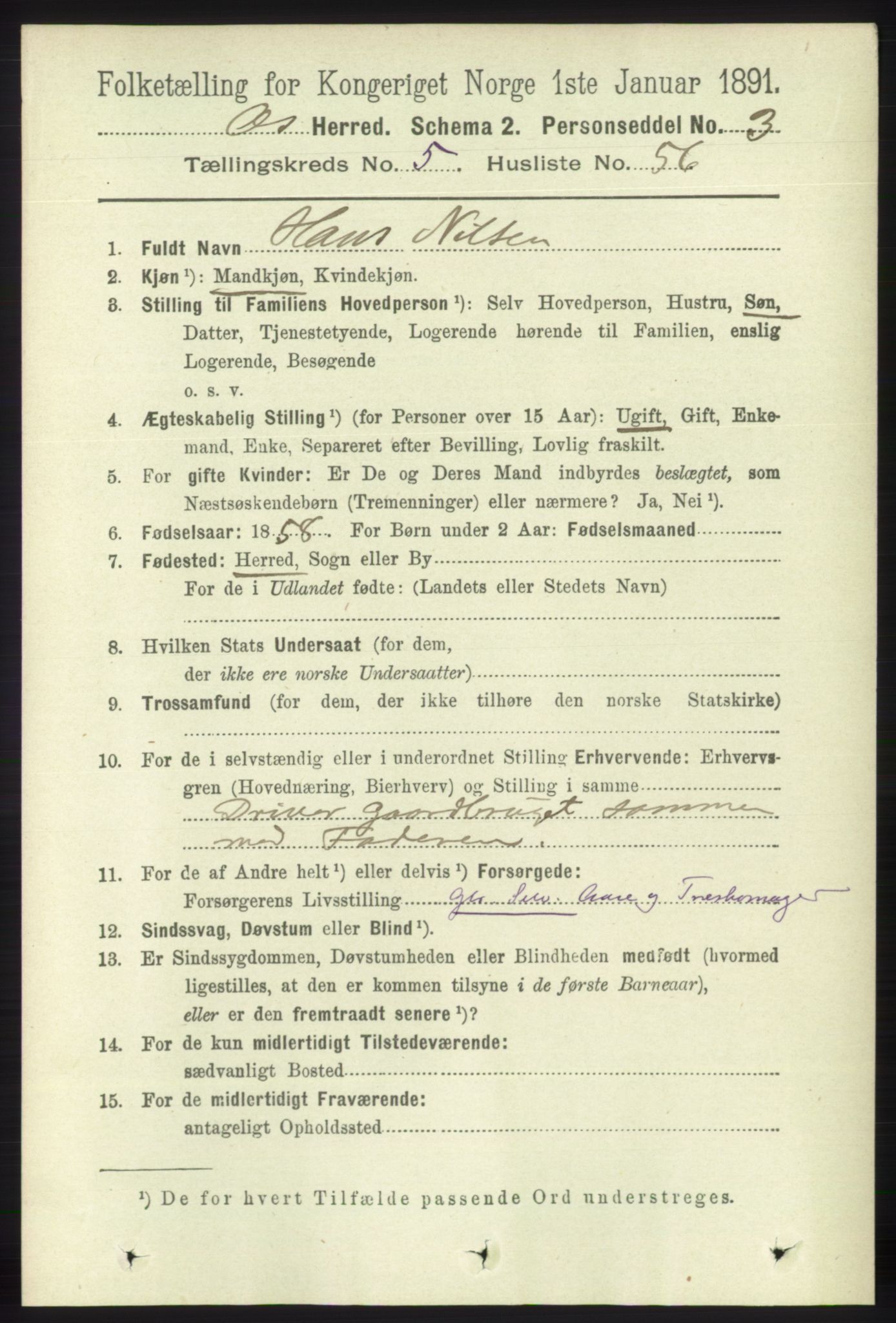 RA, 1891 census for 1243 Os, 1891, p. 1274