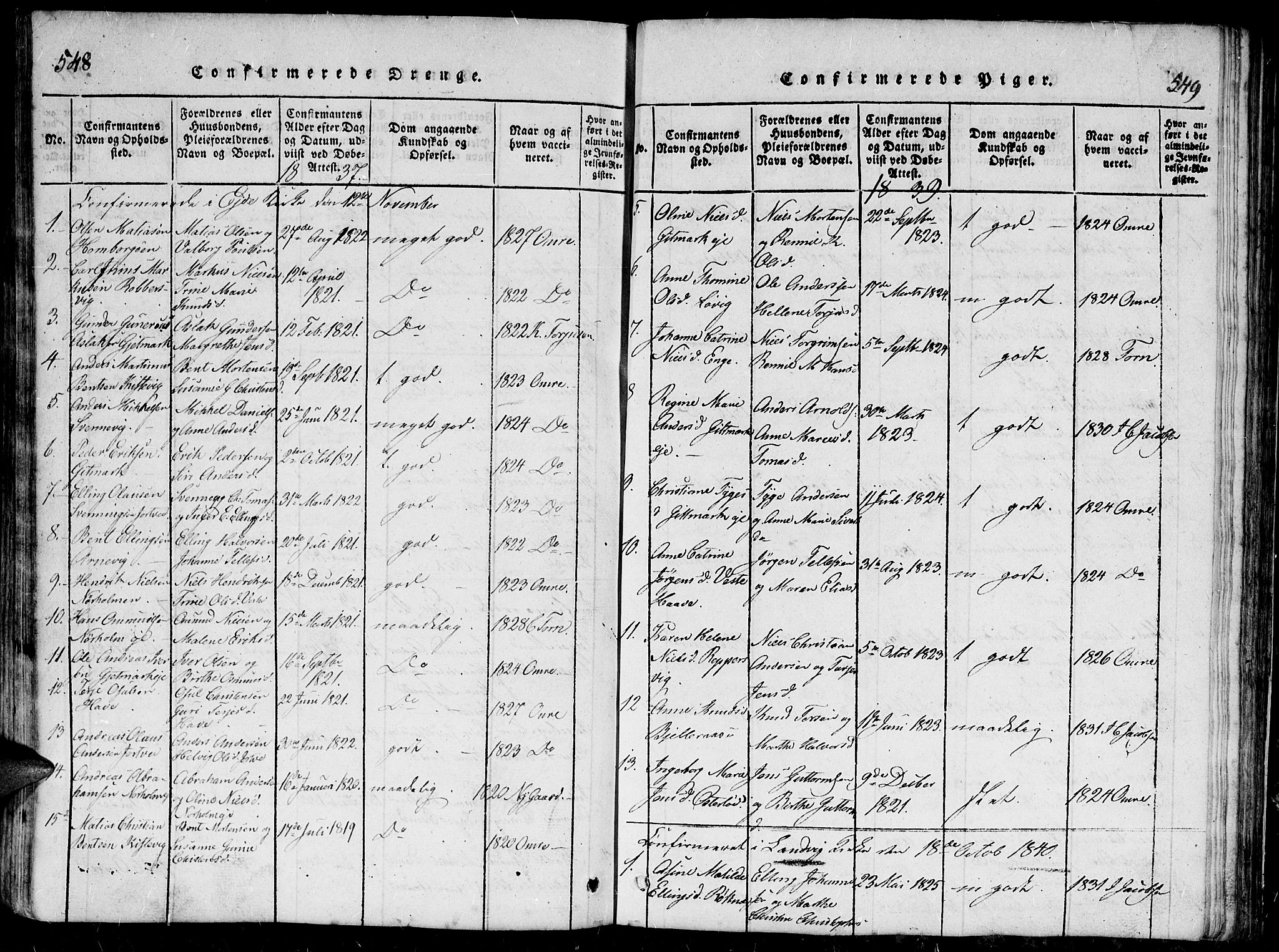 Hommedal sokneprestkontor, AV/SAK-1111-0023/F/Fb/Fbb/L0003: Parish register (copy) no. B 3 /2, 1816-1850, p. 548-549