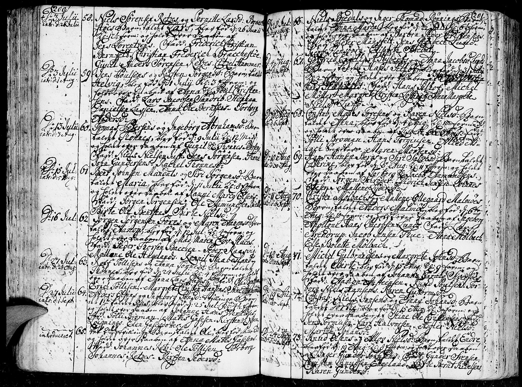 Kristiansand domprosti, SAK/1112-0006/F/Fa/L0001: Parish register (official) no. A 1, 1734-1793, p. 200-201