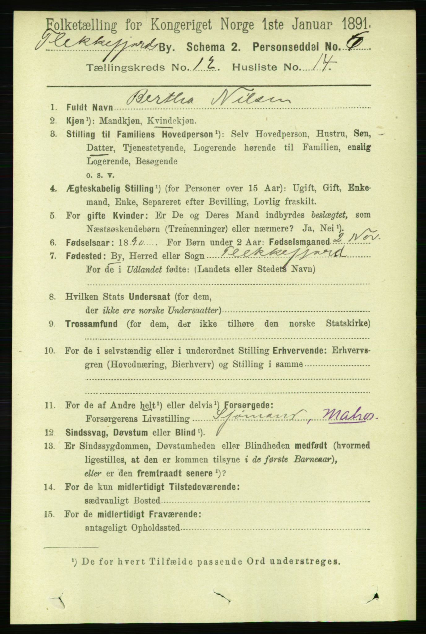 RA, 1891 census for 1004 Flekkefjord, 1891, p. 1773