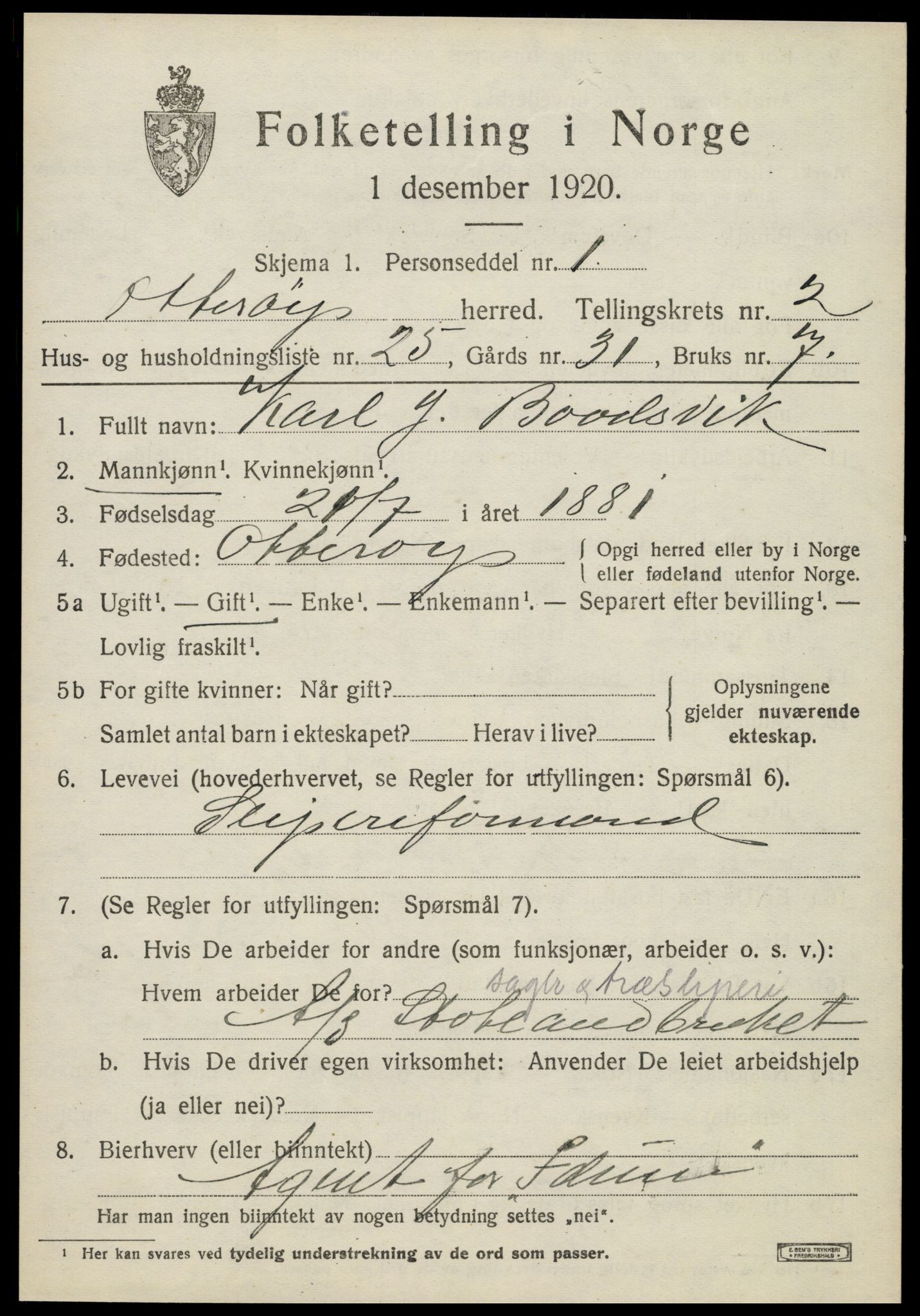 SAT, 1920 census for Otterøy, 1920, p. 1383