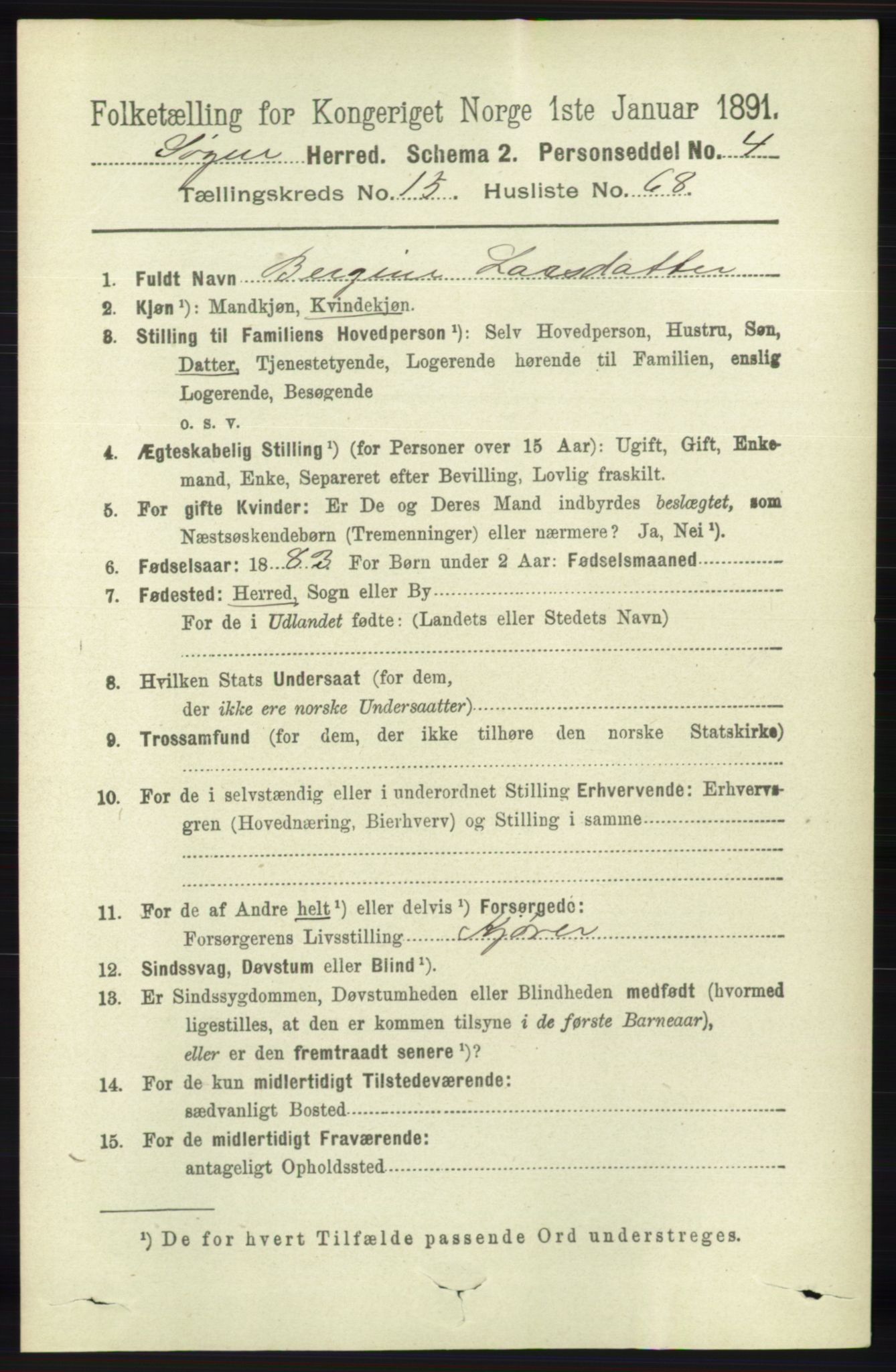 RA, 1891 census for 1018 Søgne, 1891, p. 4221