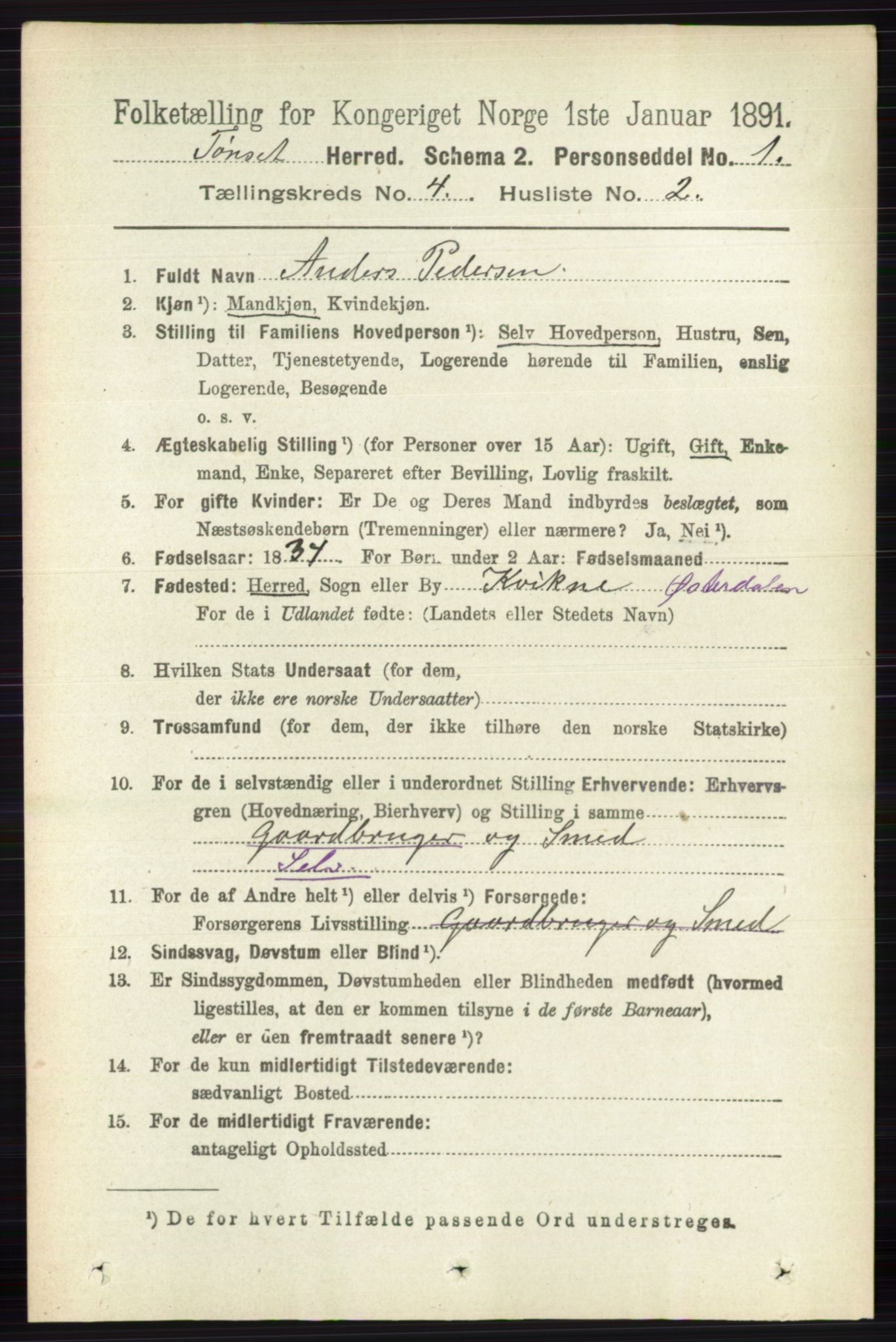 RA, 1891 census for 0437 Tynset, 1891, p. 781