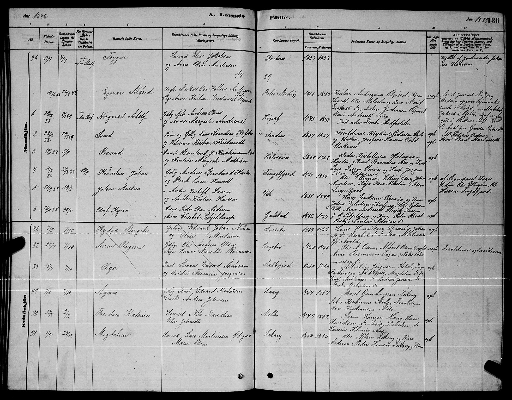 Ministerialprotokoller, klokkerbøker og fødselsregistre - Nordland, SAT/A-1459/888/L1267: Parish register (copy) no. 888C05, 1878-1890, p. 136