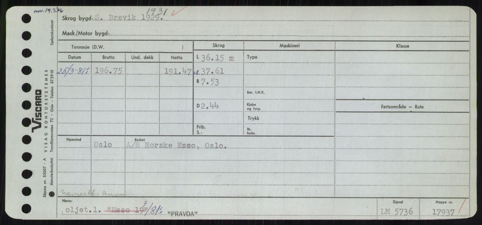 Sjøfartsdirektoratet med forløpere, Skipsmålingen, RA/S-1627/H/Hc/L0001: Lektere, A-Y, p. 349