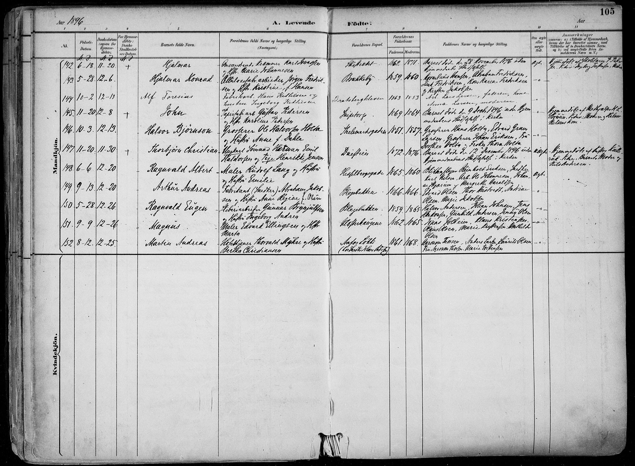 Skien kirkebøker, SAKO/A-302/F/Fa/L0010: Parish register (official) no. 10, 1891-1899, p. 105