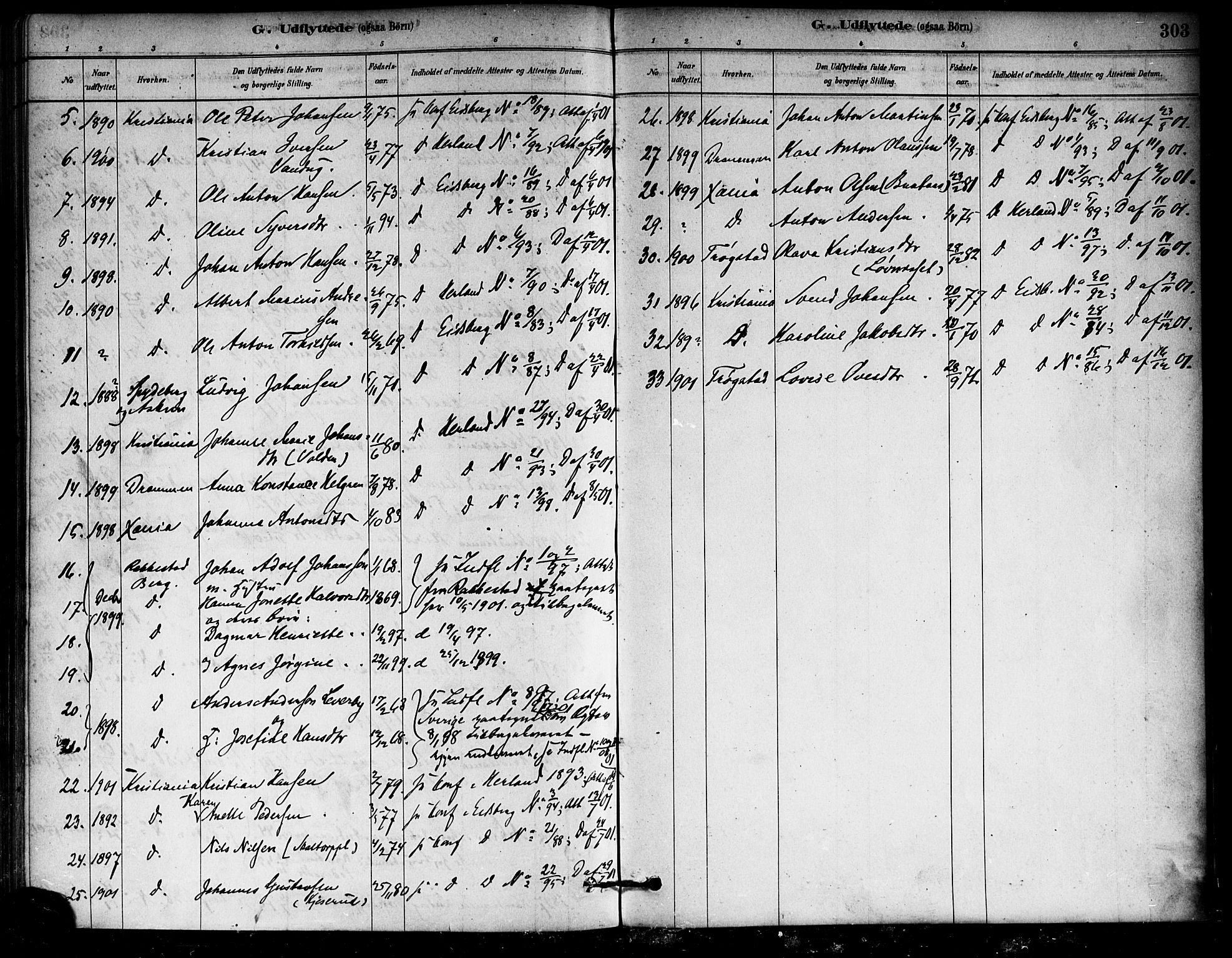 Eidsberg prestekontor Kirkebøker, SAO/A-10905/F/Fa/L0012: Parish register (official) no. I 12, 1879-1901, p. 303