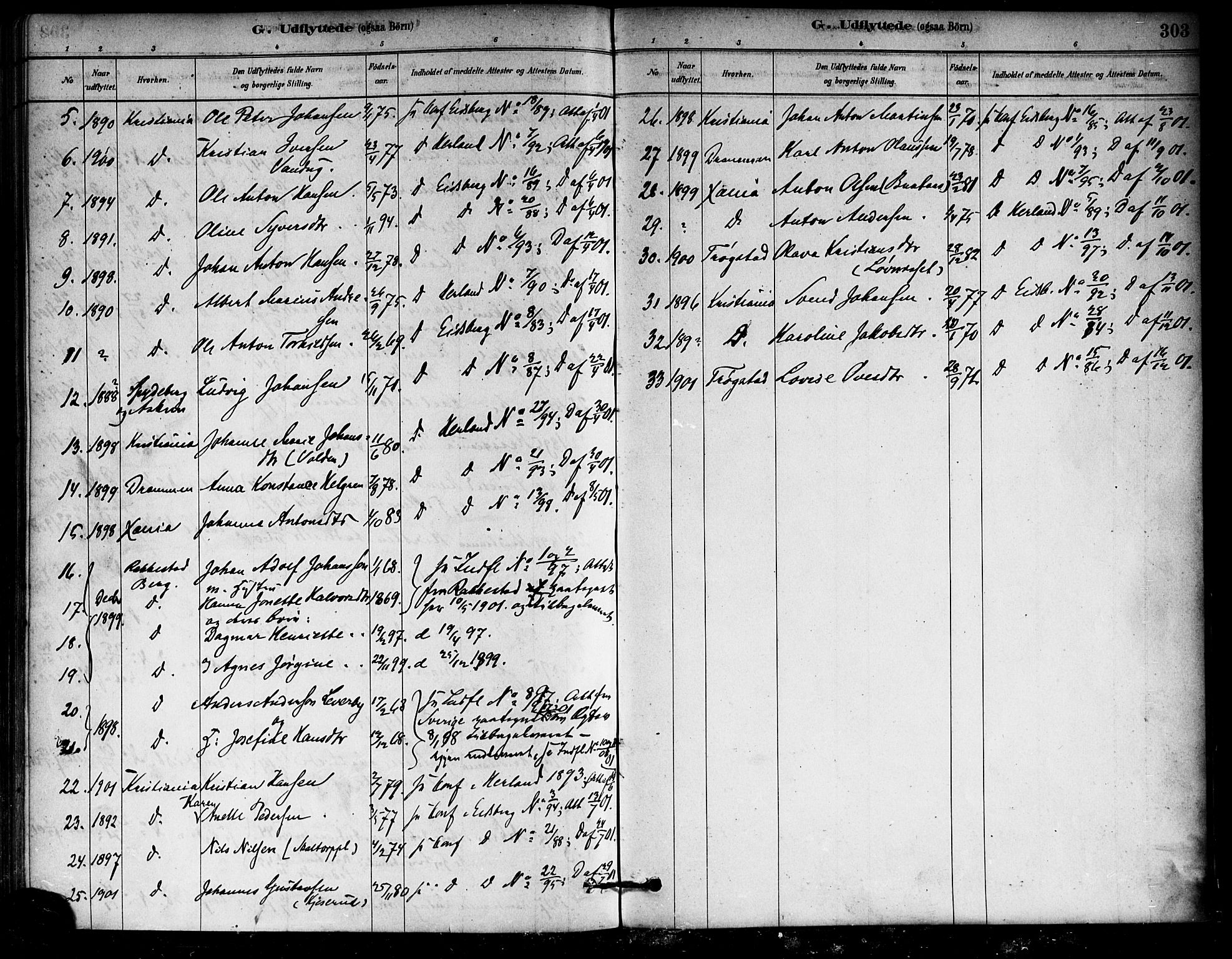 Eidsberg prestekontor Kirkebøker, AV/SAO-A-10905/F/Fa/L0012: Parish register (official) no. I 12, 1879-1901, p. 303