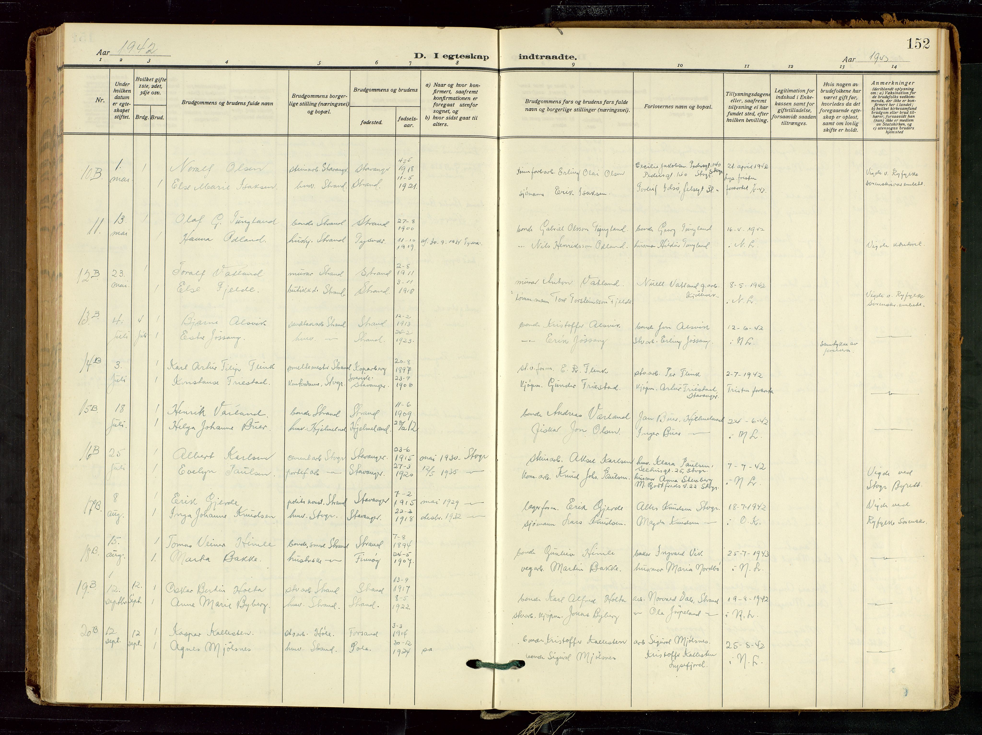 Strand sokneprestkontor, SAST/A-101828/H/Ha/Haa/L0012: Parish register (official) no. A 12, 1927-1946, p. 152
