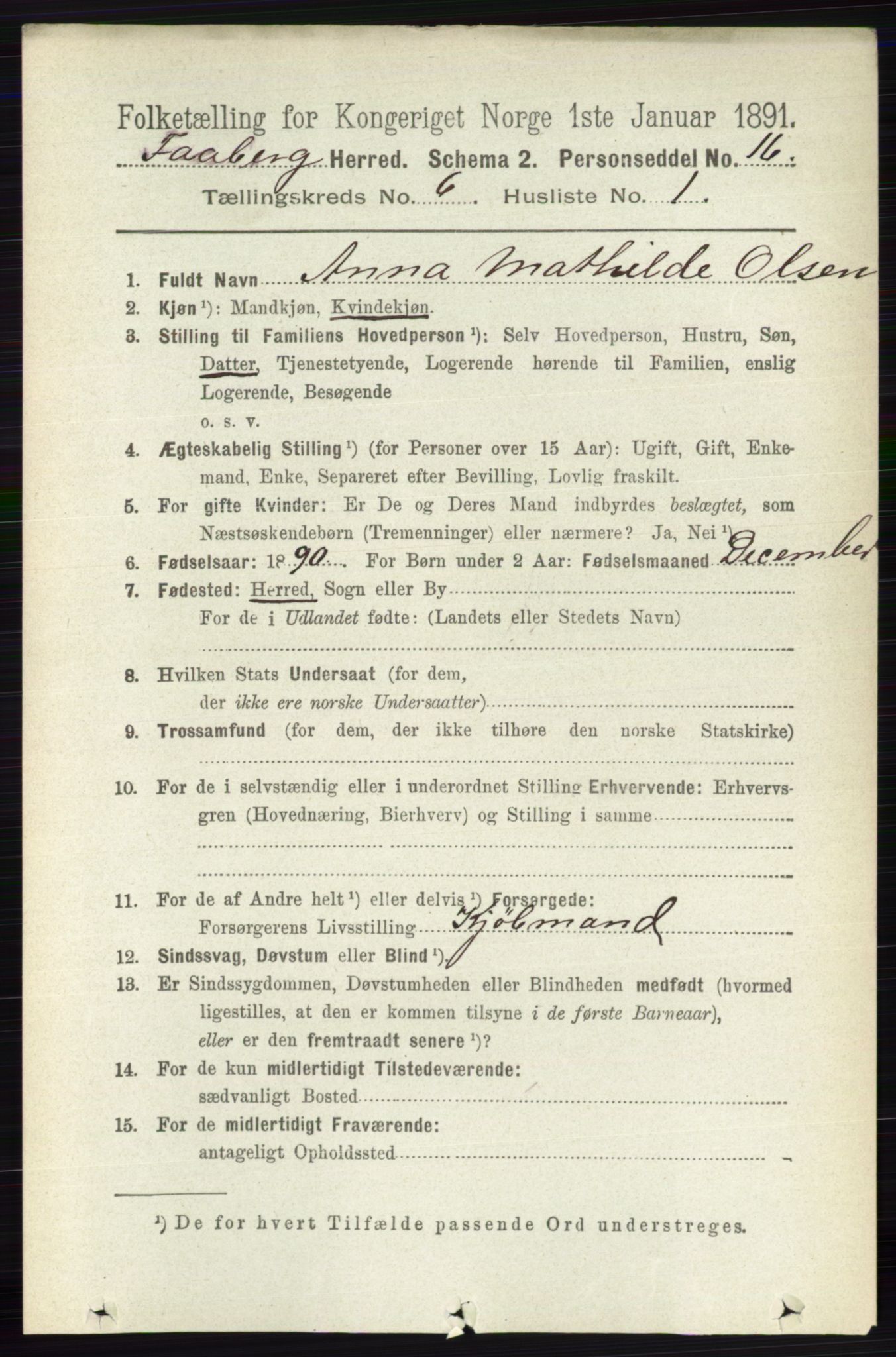 RA, 1891 census for 0524 Fåberg, 1891, p. 2234