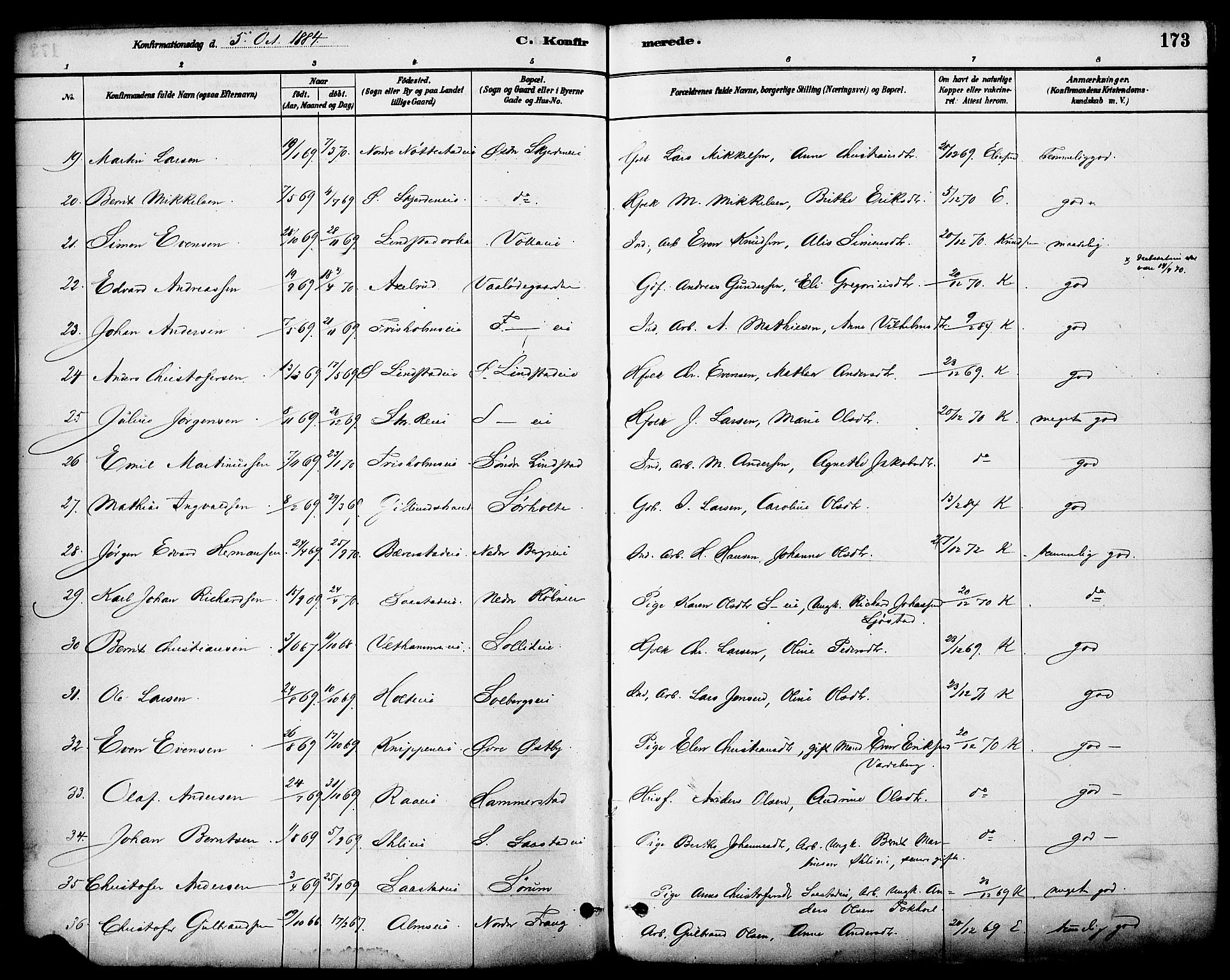 Stange prestekontor, AV/SAH-PREST-002/K/L0017: Parish register (official) no. 17, 1880-1893, p. 173