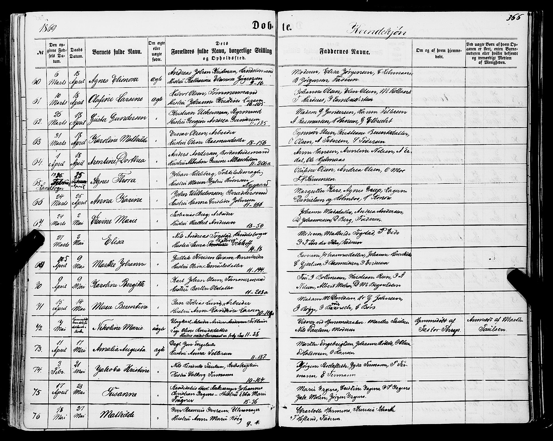 Domkirken sokneprestembete, SAB/A-74801/H/Haa/L0021: Parish register (official) no. B 4, 1859-1871, p. 366