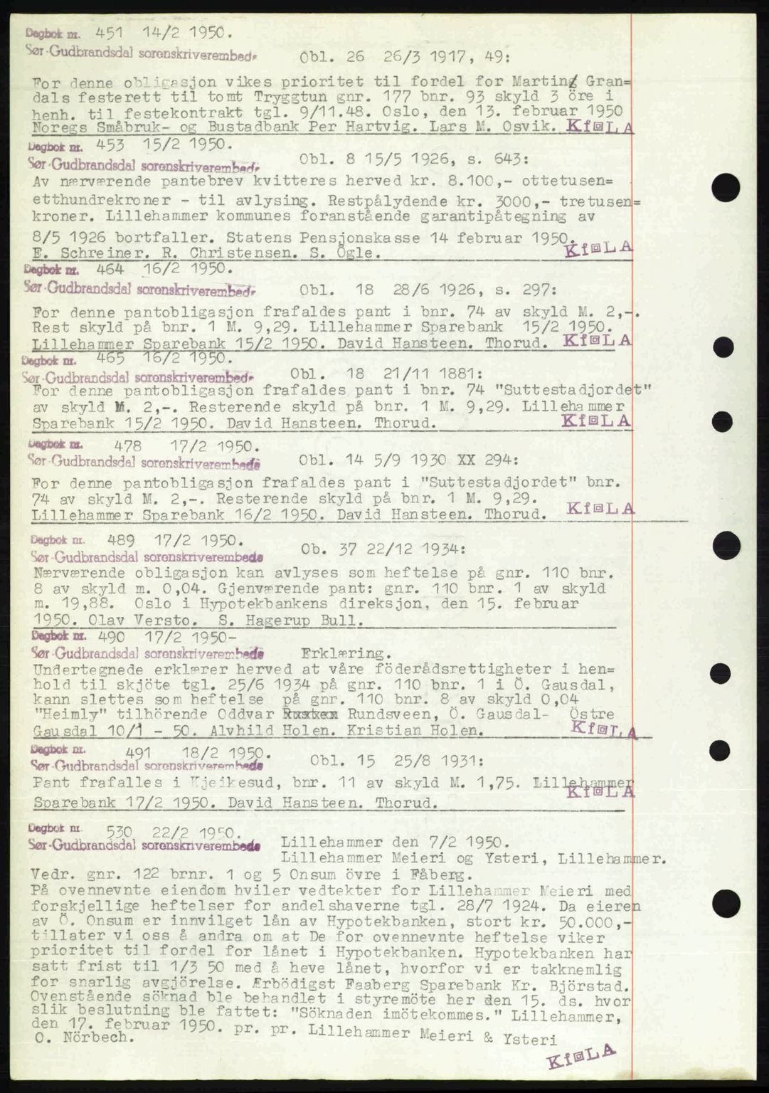 Sør-Gudbrandsdal tingrett, SAH/TING-004/H/Hb/Hbf/L0004: Mortgage book no. C5b, 1945-1951, Diary no: : 451/1950