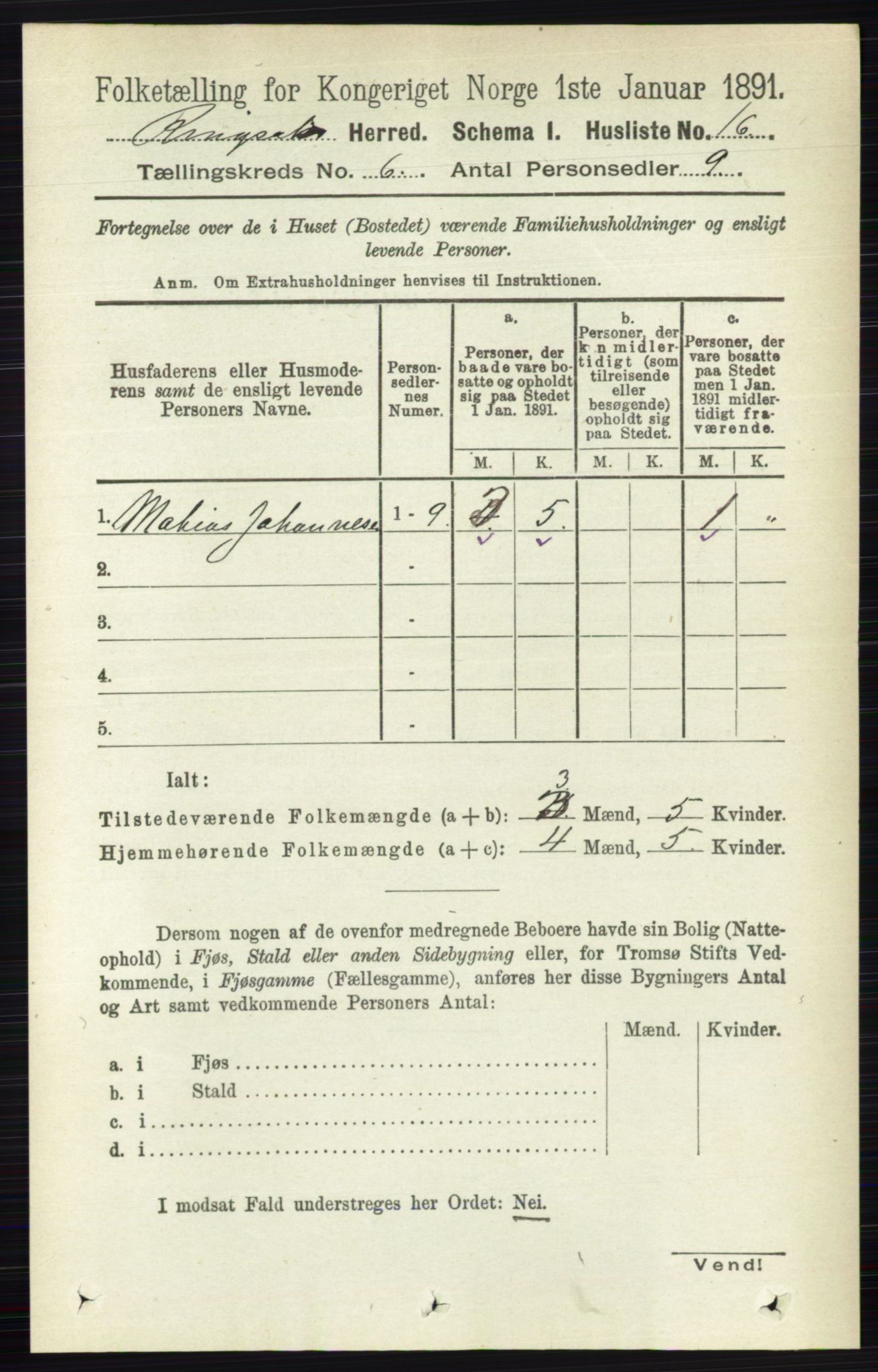 RA, 1891 census for 0412 Ringsaker, 1891, p. 3101