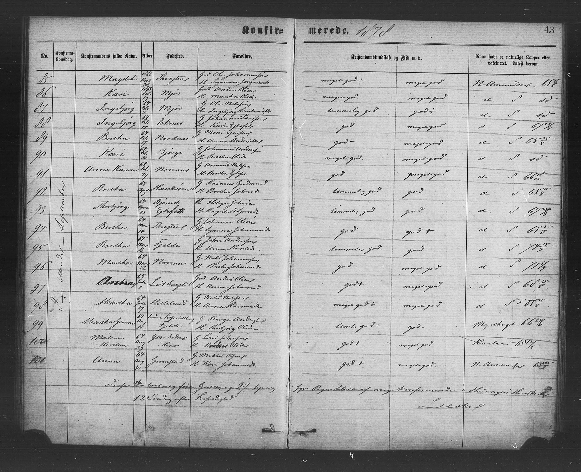 Hosanger sokneprestembete, AV/SAB-A-75801/H/Haa: Parish register (official) no. A 10, 1877-1879, p. 43