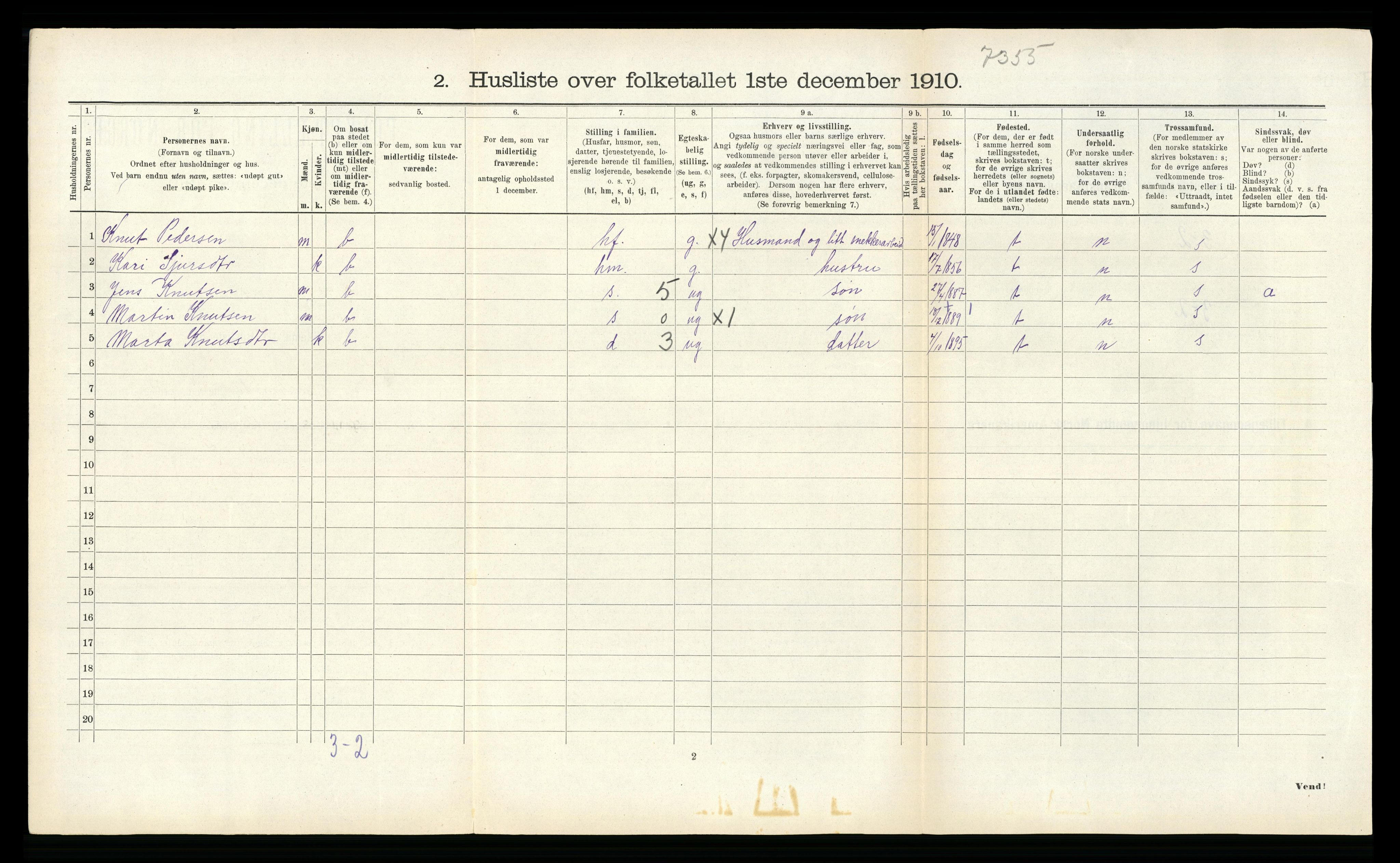 RA, 1910 census for Aurland, 1910, p. 274