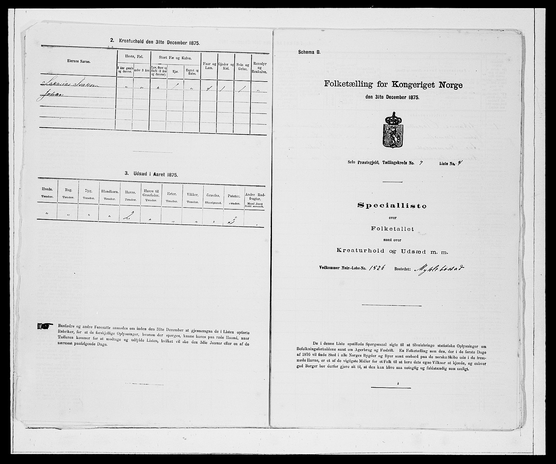 SAB, 1875 Census for 1441P Selje, 1875, p. 805