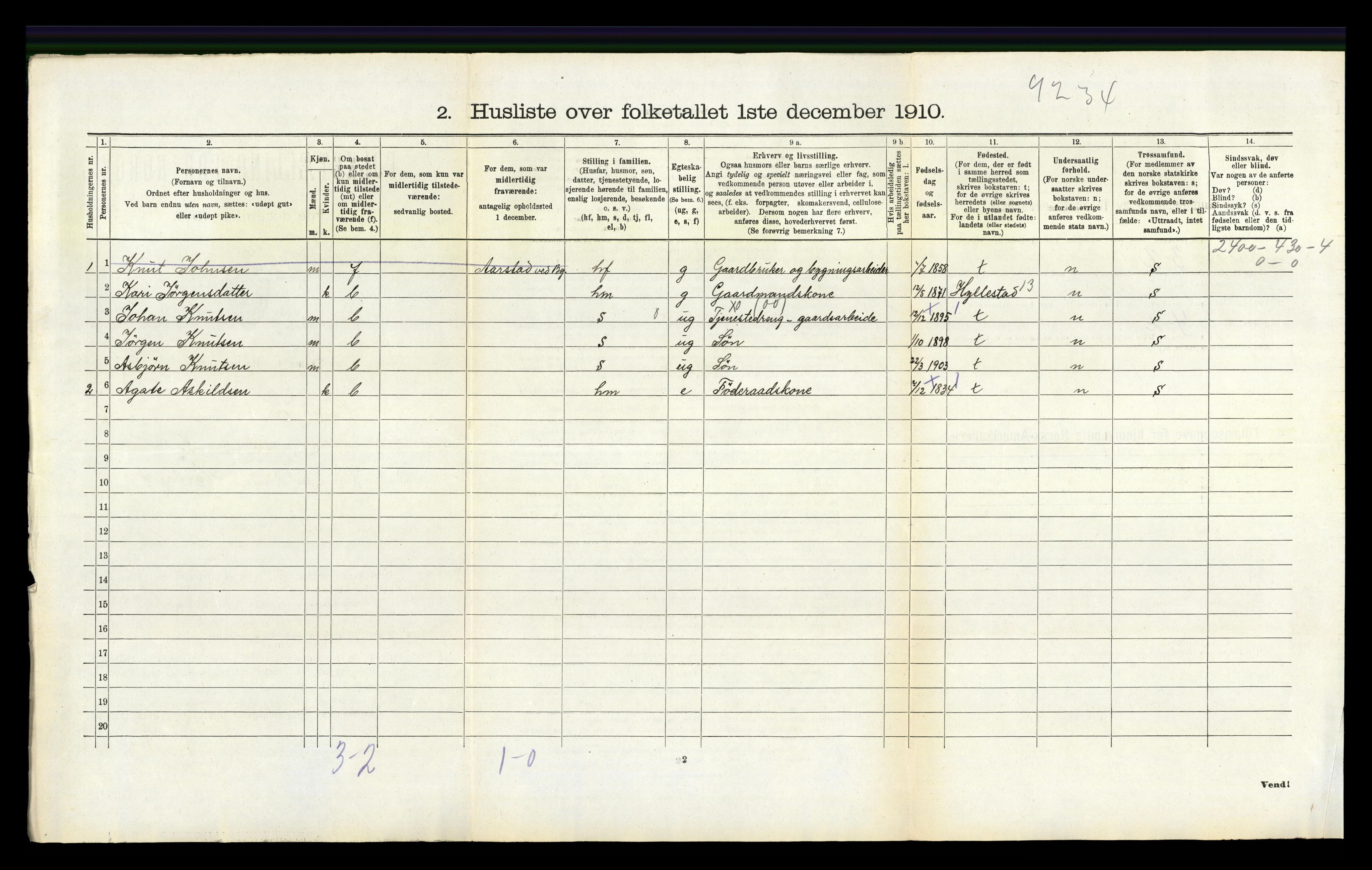 RA, 1910 census for Hamre, 1910, p. 343