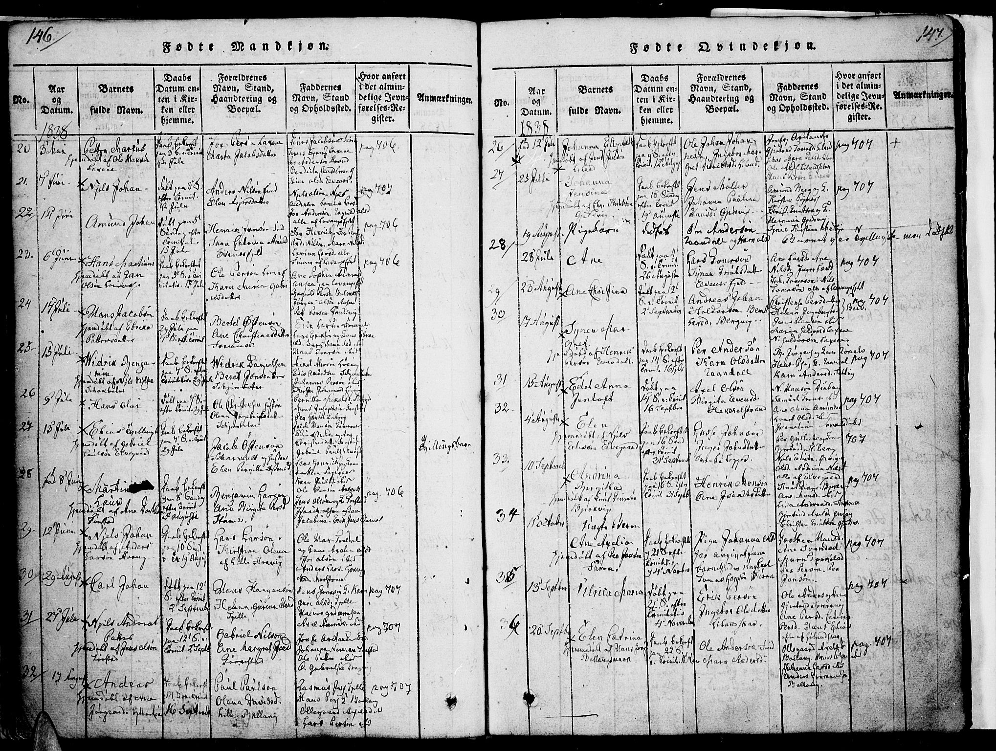 Ministerialprotokoller, klokkerbøker og fødselsregistre - Nordland, SAT/A-1459/863/L0894: Parish register (official) no. 863A06, 1821-1851, p. 146-147