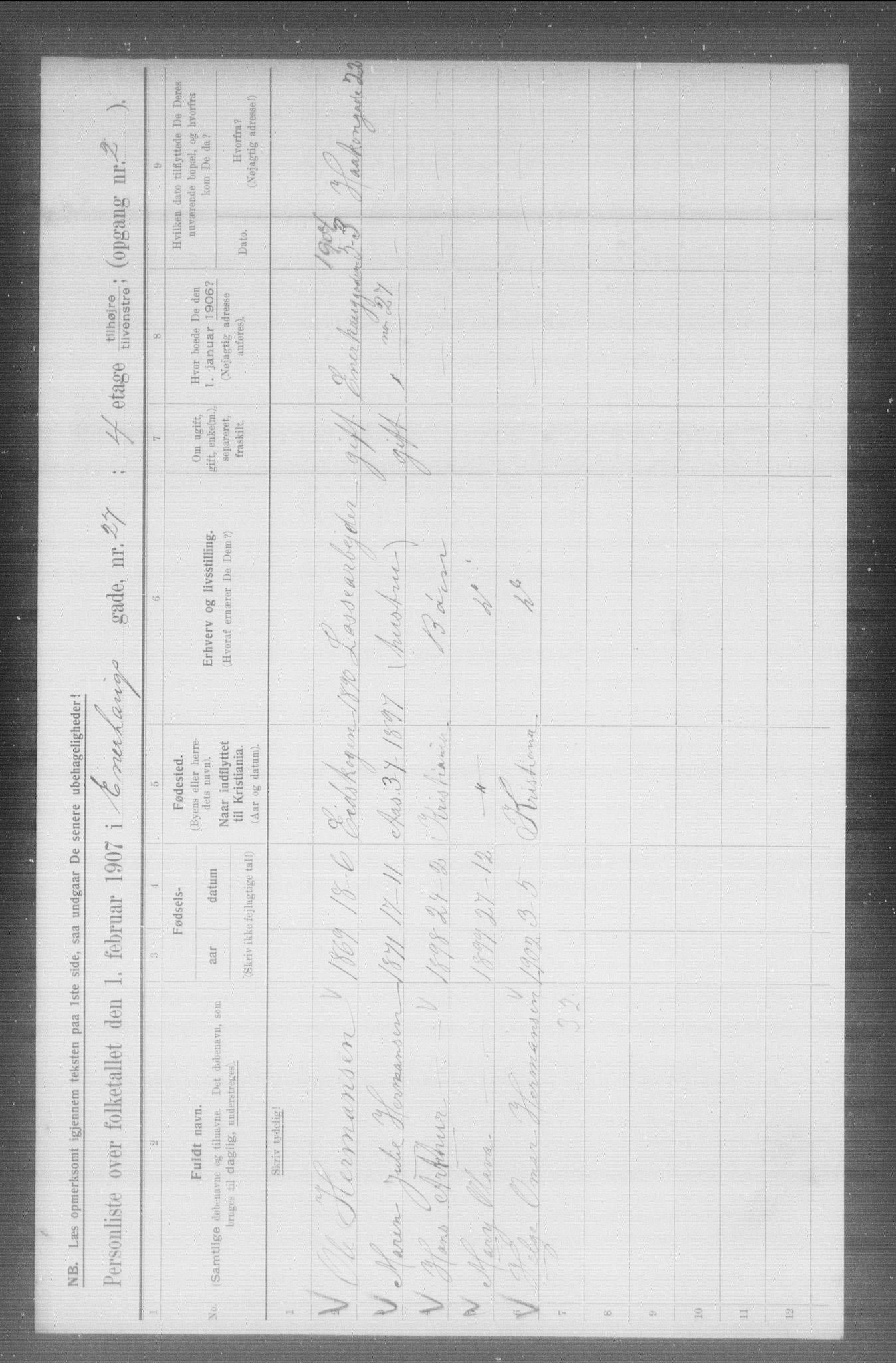 OBA, Municipal Census 1907 for Kristiania, 1907, p. 10943