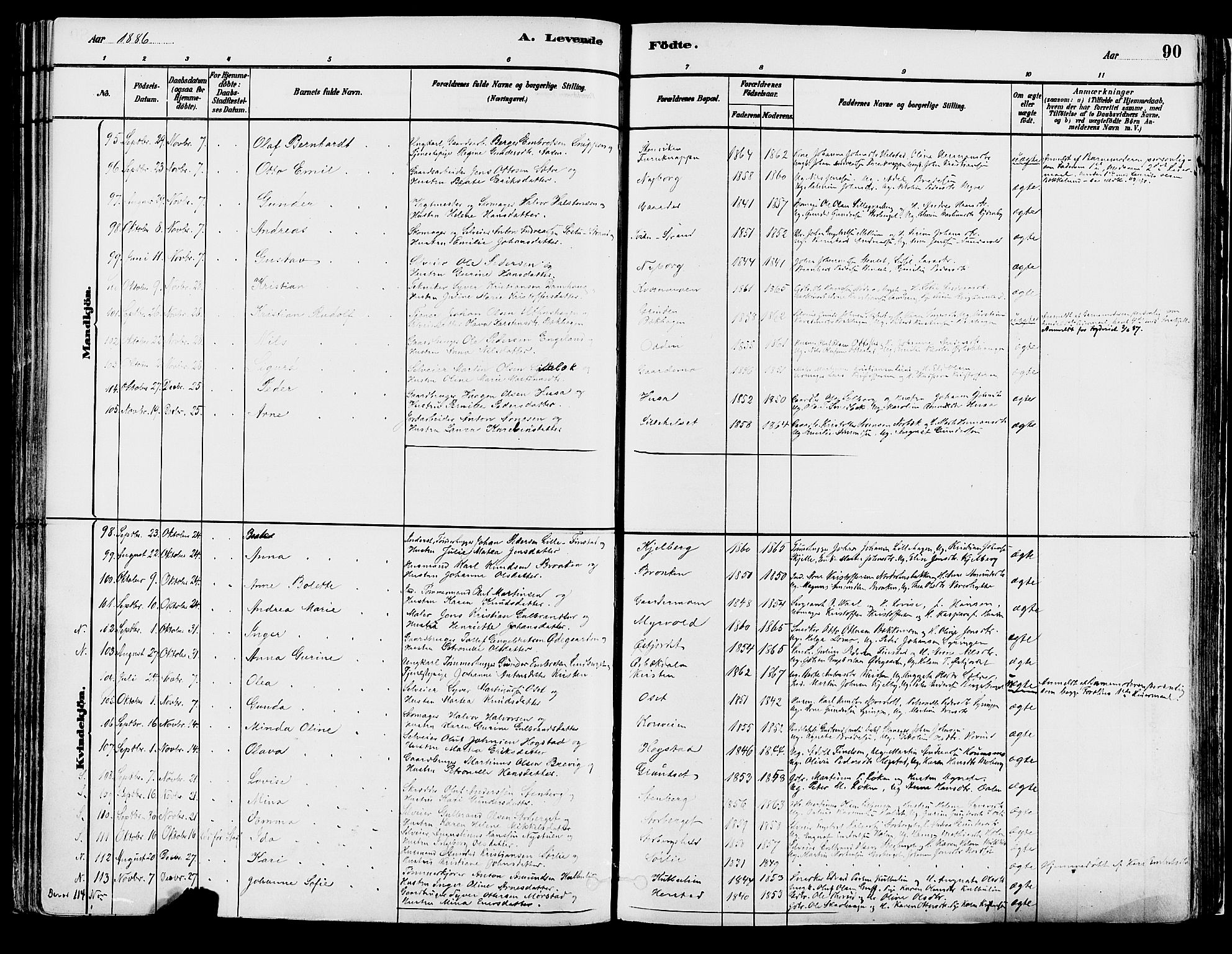 Elverum prestekontor, AV/SAH-PREST-044/H/Ha/Haa/L0013: Parish register (official) no. 13, 1880-1890, p. 90